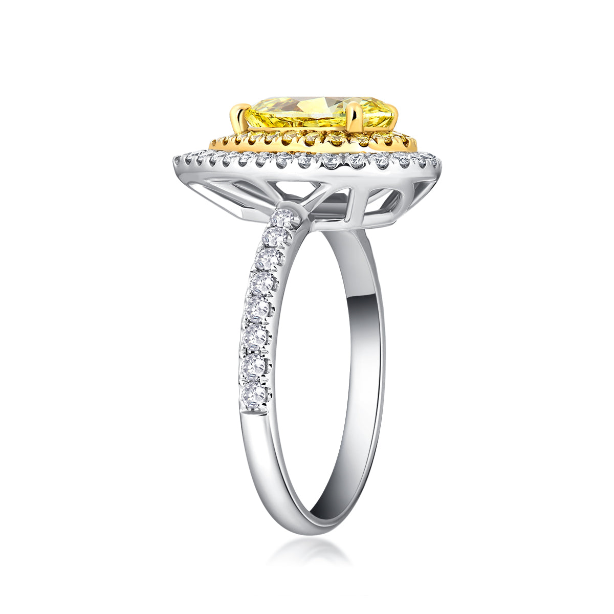 1.3 Carat Main Stone Double Halo Pear Cut Yellow Lab Grown Diamond Engagement Ring (1.8 Ct Tw)