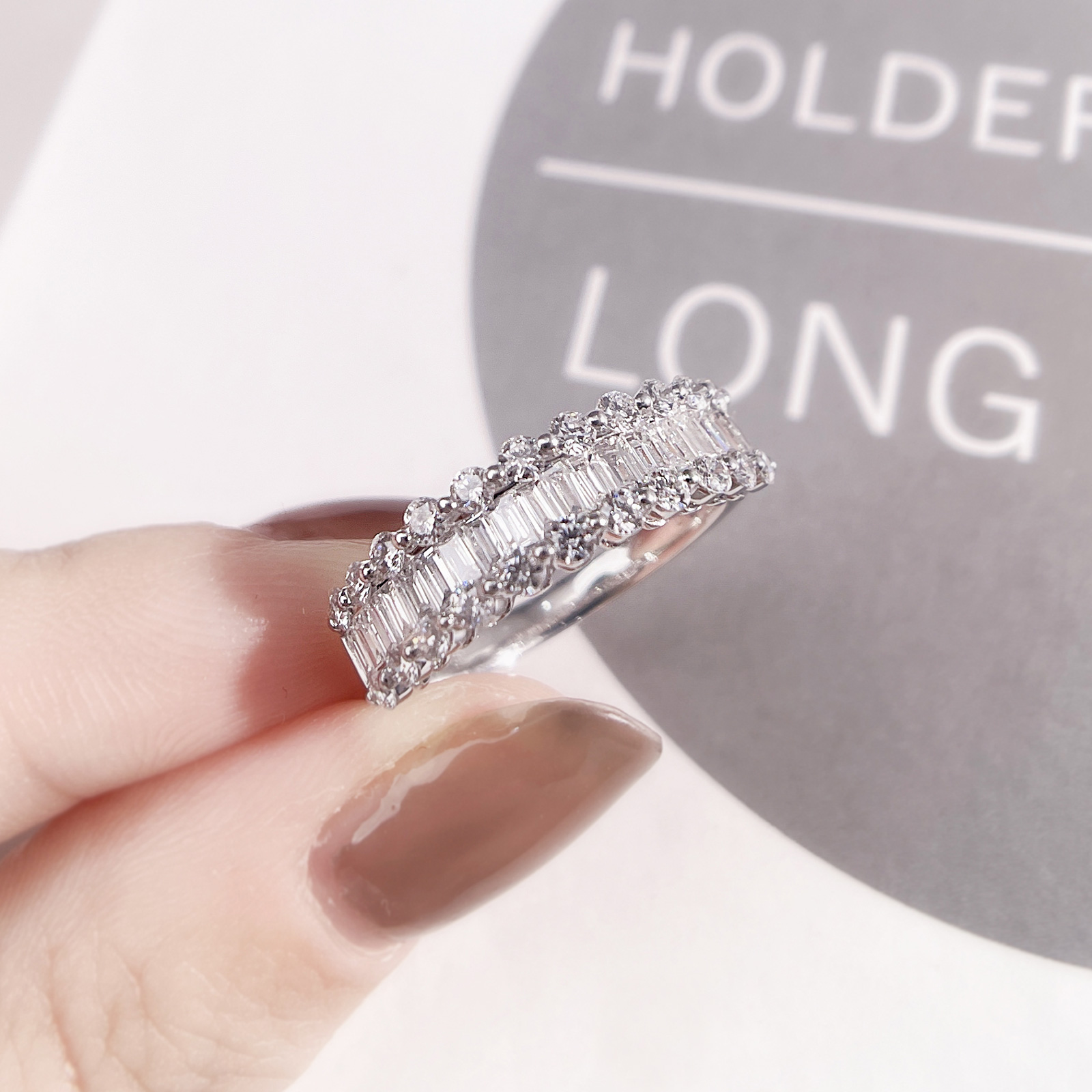 1.2 Carat Total Weight 3 Row Baguette Lab Grown Diamond Wedding Ring Half Eternity Band Ring In 18k White Gold-Light Mark