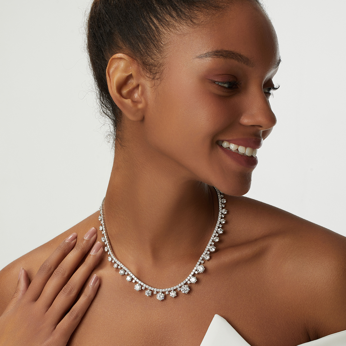 30.7 Carat Total Weight Graduated Round Cut Dangle Lab Grown Diamond Drops Riviera Necklace-Light Mark