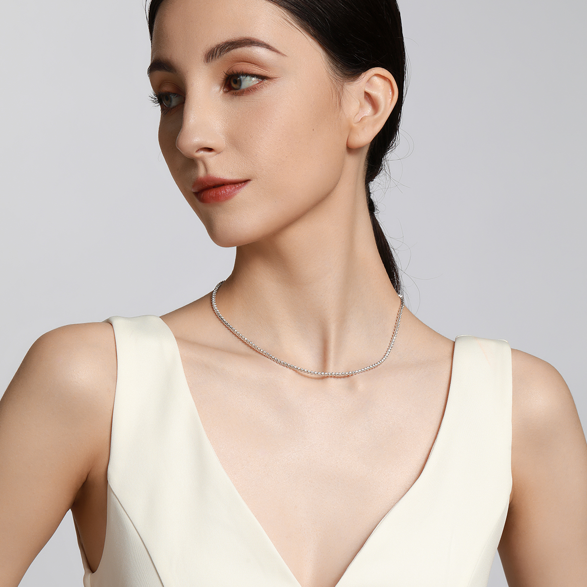4.4 Carat Total Weight Brilliant Round Cut Lab Grown Diamond Tennis Necklace in 18k White Gold