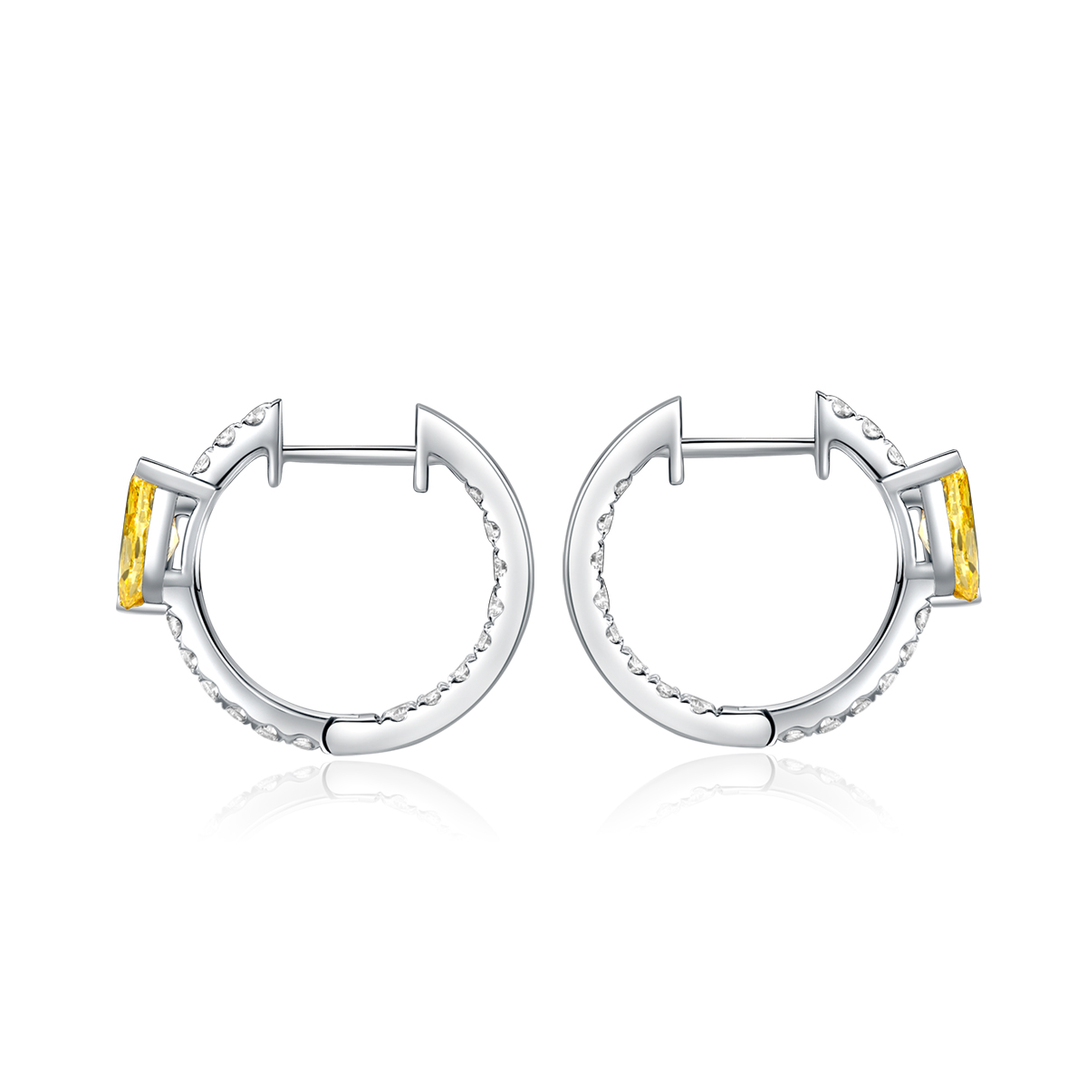 1.3 Carat Total Weight Marquise Cut Yellow and White Lab Grown Diamond Leaf Huggies Hoop Earrings-Light Mark