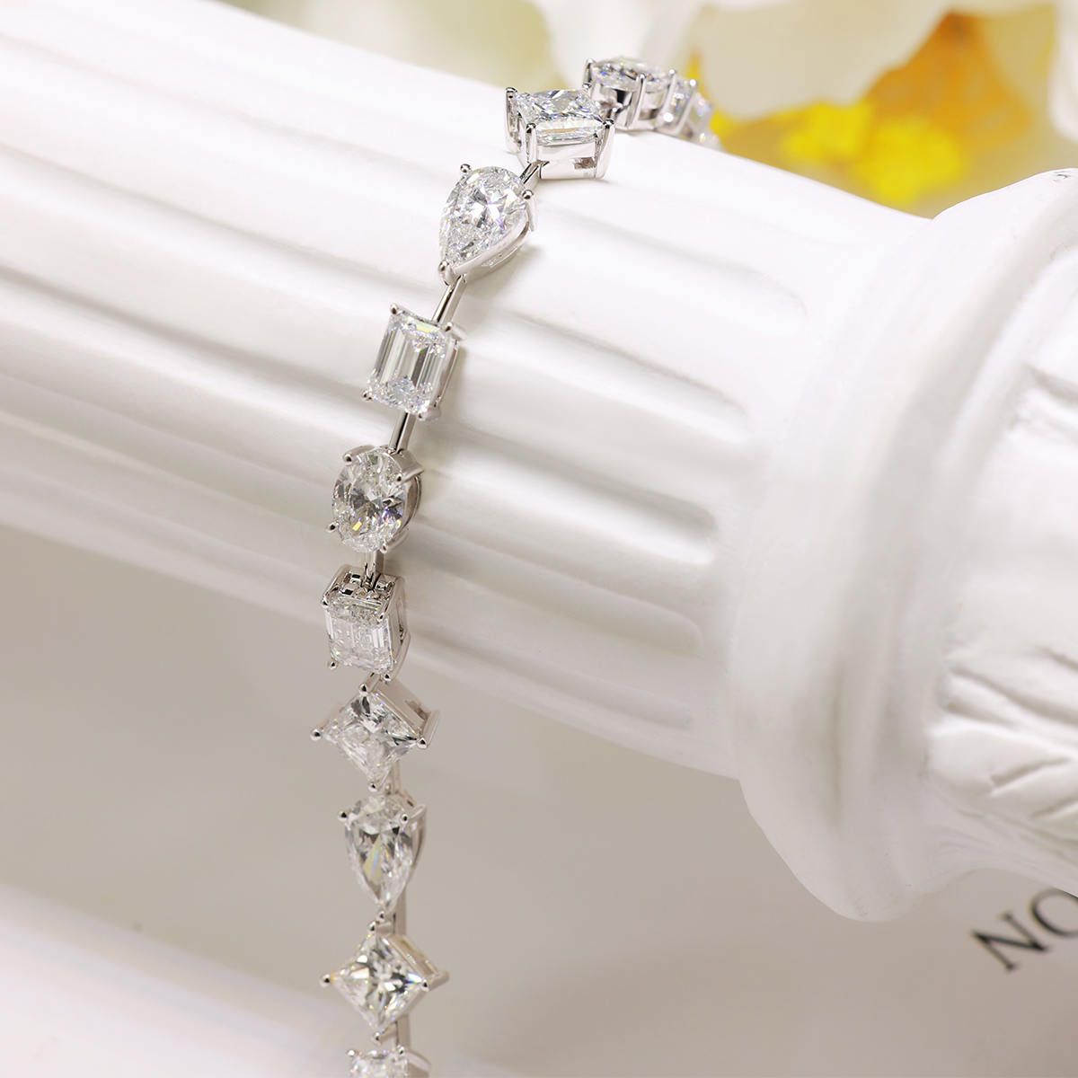 10 Carat Total Weight Multi-shaped Lab Grown Diamond Tennis Bracelet in 18k White Gold