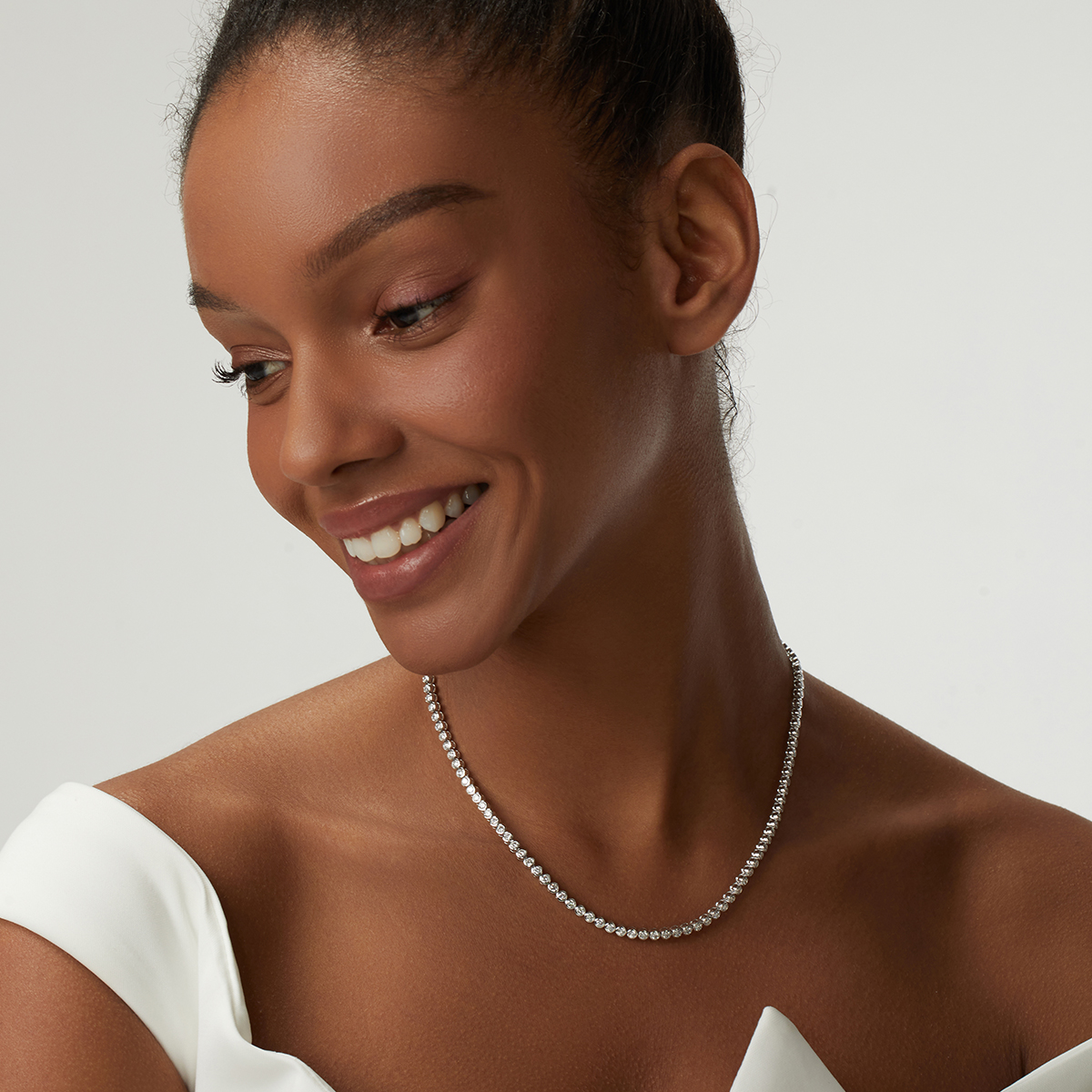 IGI Certified 7.9 Carat Round Cut Lab Grown Diamond Bezel Set Tennis Necklace in 18K White Gold