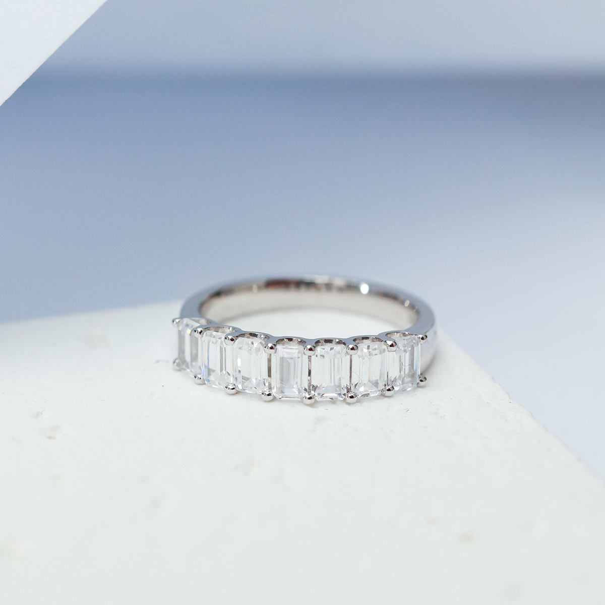 1.7 Carat Total Weight Seven Stone Emerald Cut Lab Grown Diamond Half Eternity Band -Light Mark