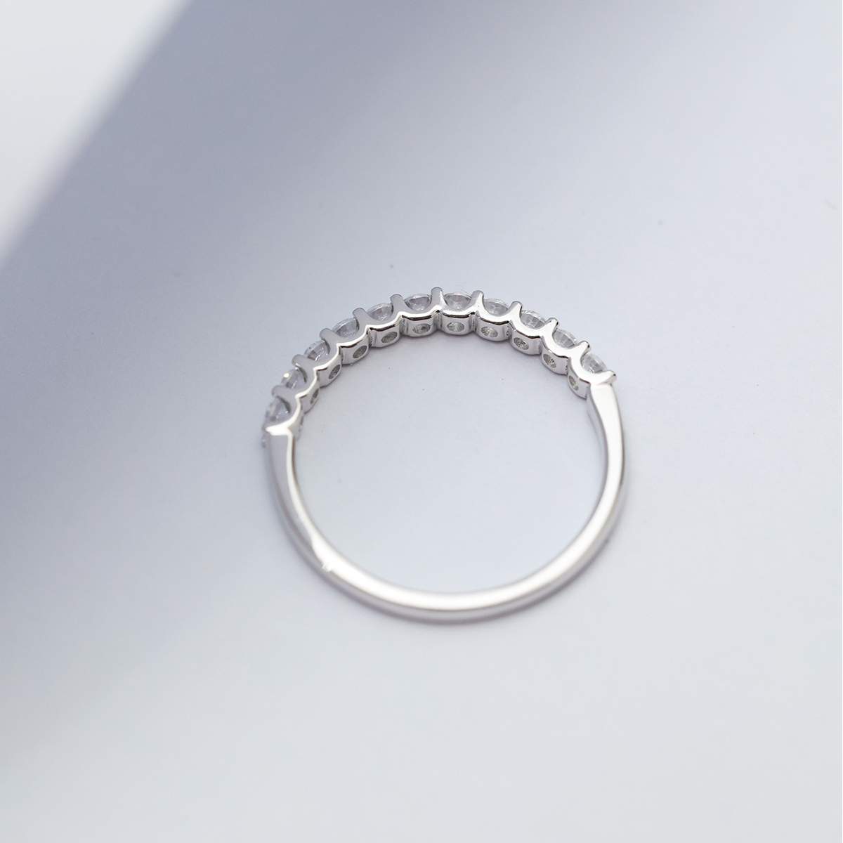 0.4 Carat Total Weight Eleven Stone Round Cut Lab Grown Diamond Half Eternity Band Wedding Ring in 18k White Gold -Light Mark