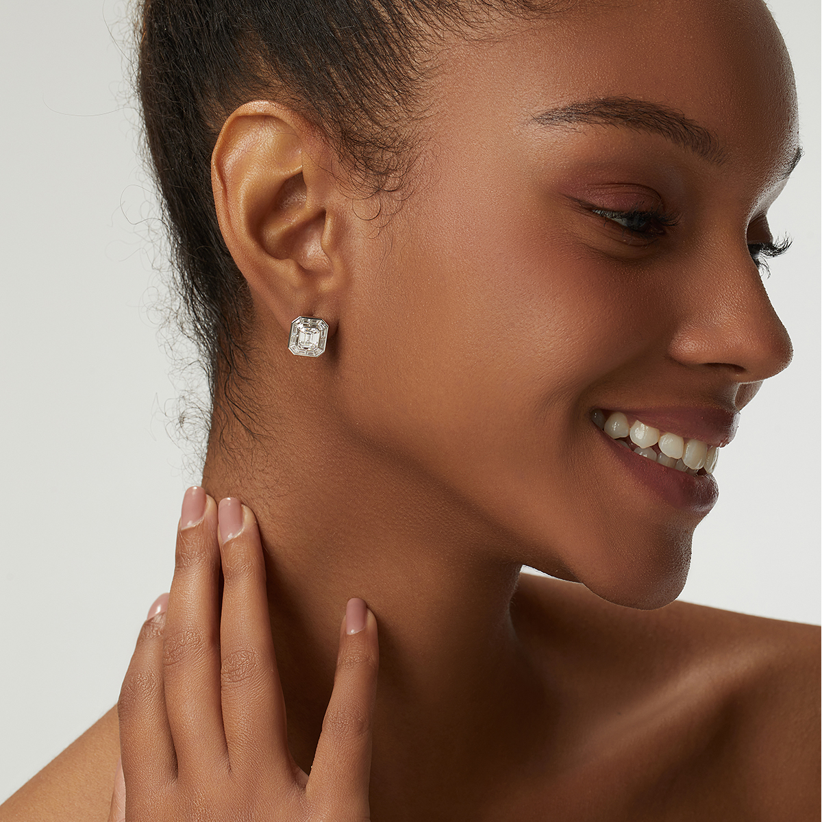 3.6 Carat Total Weight Halo Emerald Cut Lab Grown Diamond Stud Earrings in 18k White Gold