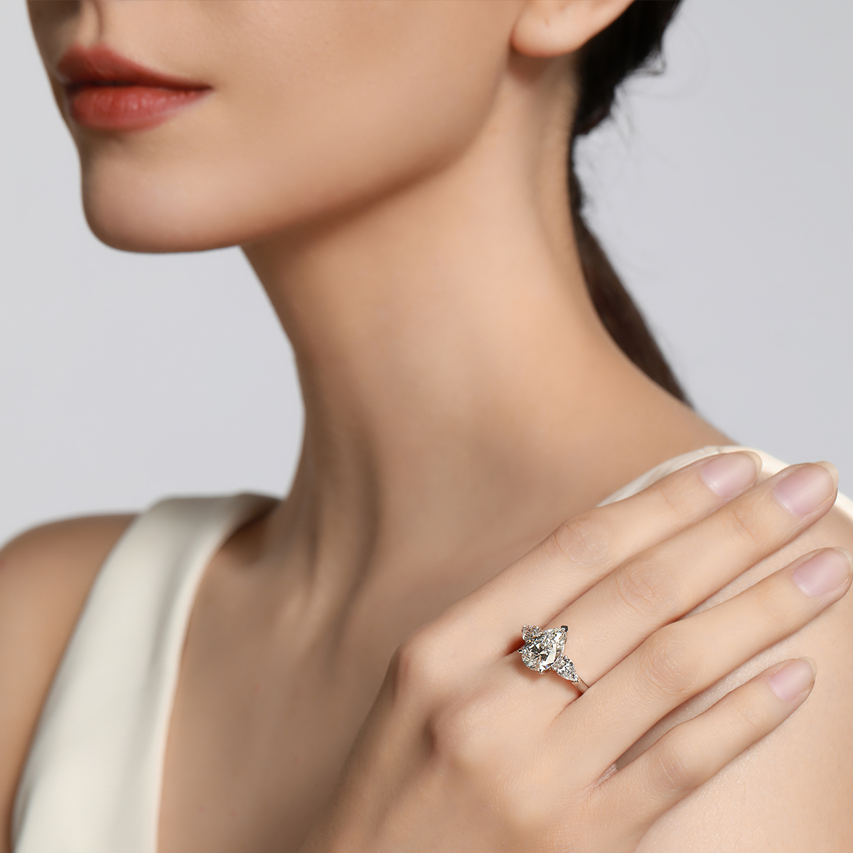IGI Certificated 1.5 ct. Pear Shape Three Stone Lab Grown Diamond Engagement Ring (1.9 ct. tw.)