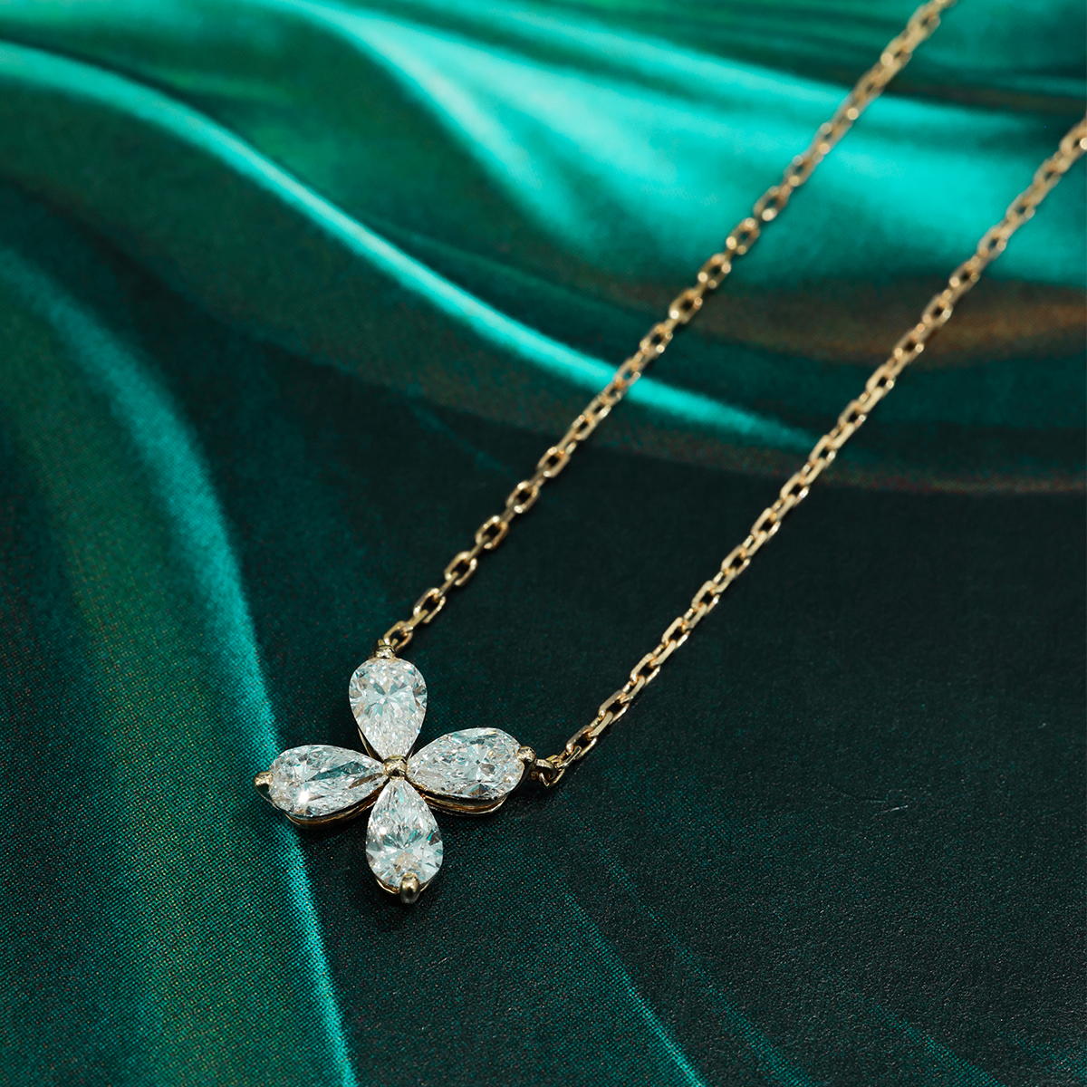 0.6 Carat Total Weight Pear Cut Lab Grown Diamond Four Petal  Butterfly Pendant Necklace-Light Mark