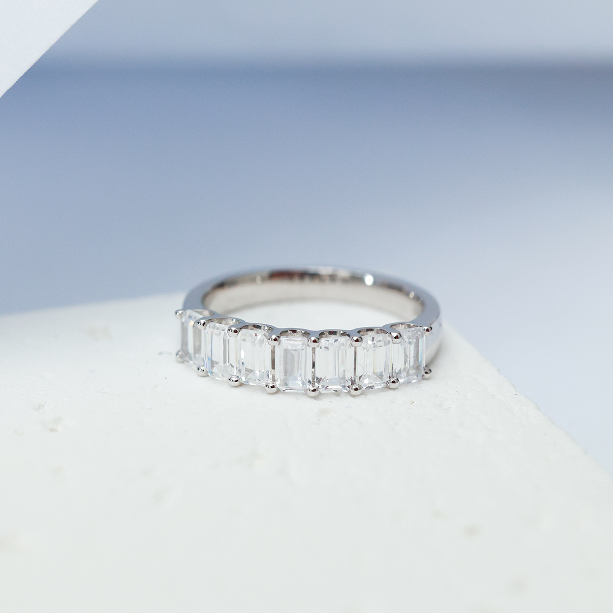 2 Carat Total Weight 5-Stone Emerald Cut Lab Grown Diamond Wedding Ring Anniversary Band-Light Mark