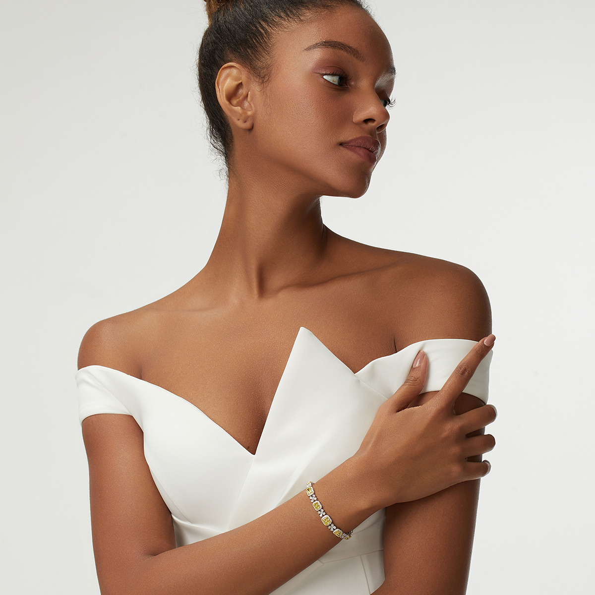 10.3 Carat Total Weight Halo Yellow Radiant Cut Lab Grown Diamond Floral Cocktail Bracelet -Light Mark