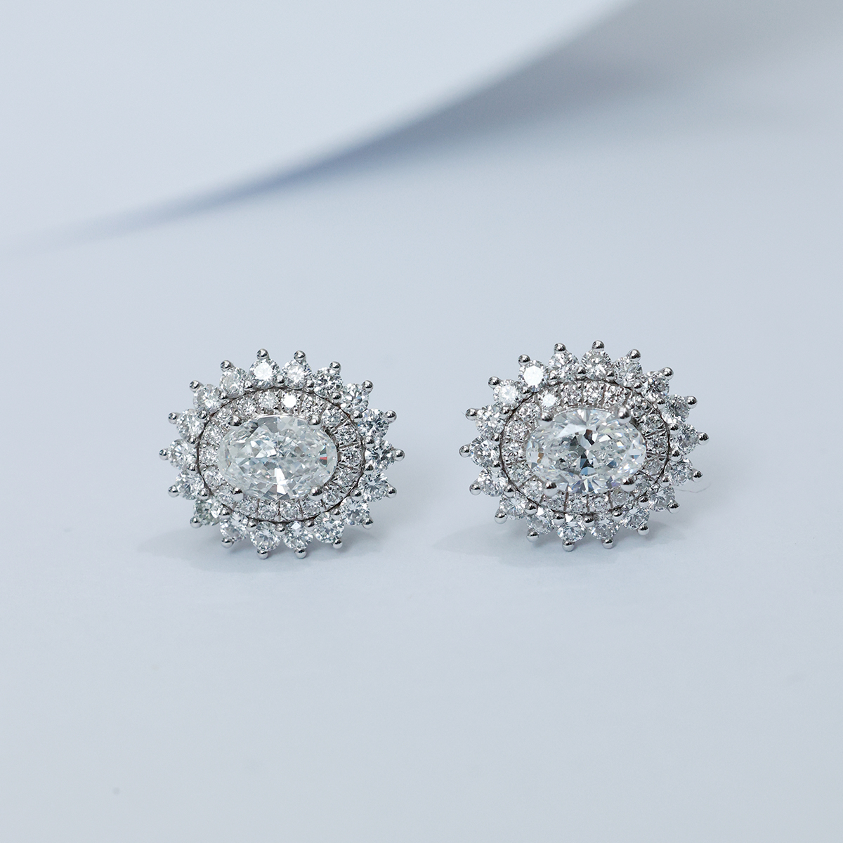 1.8 Carat Total Weight Double Halo Oval Cut Lab Grown Diamond Stud Earrings in 18k White Gold