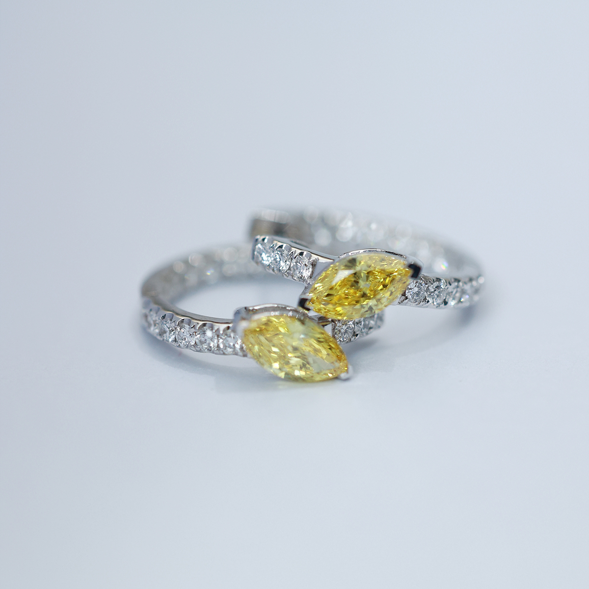 1.3 Carat Total Weight Marquise Cut Yellow and White Lab Grown Diamond Leaf Huggies Hoop Earrings-Light Mark