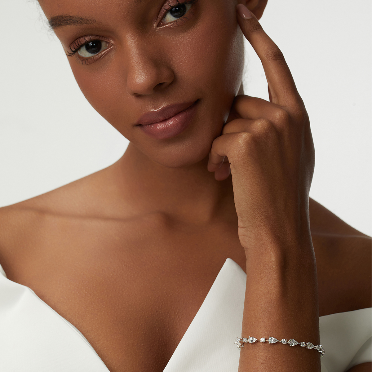 6.4 Carat Total Weight Round and Pear Cut Mix Shape Lab Grown Diamond Tennis Bracelet-Light Mark