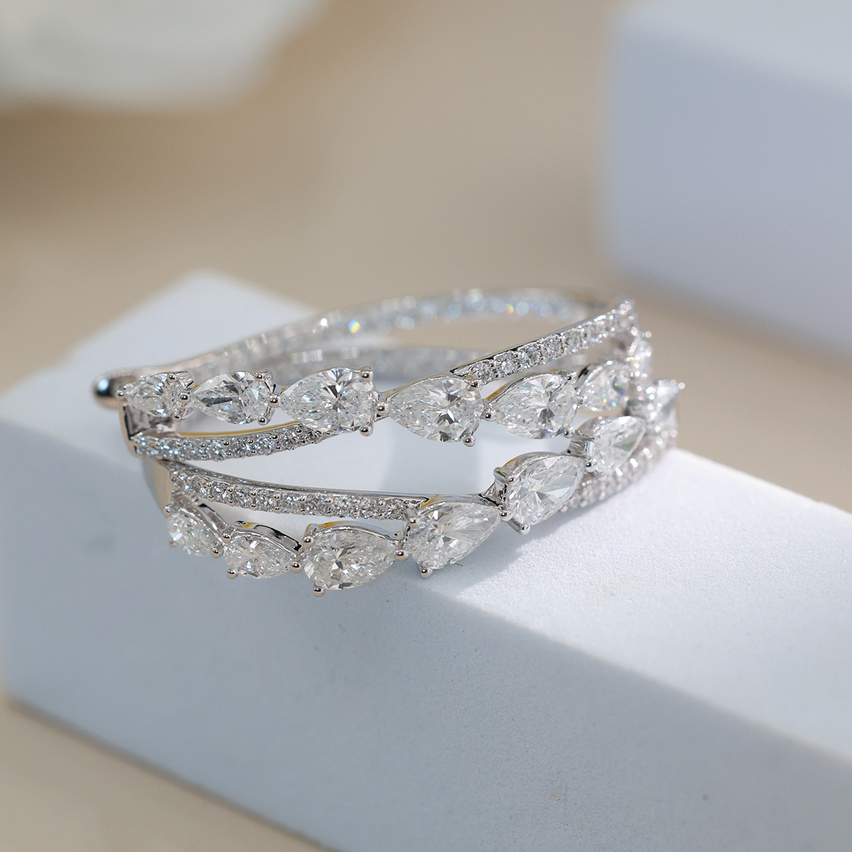 4.8 Carat Total Weight Pear Cut Lab Grown Diamond Double Row Crossover Inside-Out Hoop Earrings-Light Mark