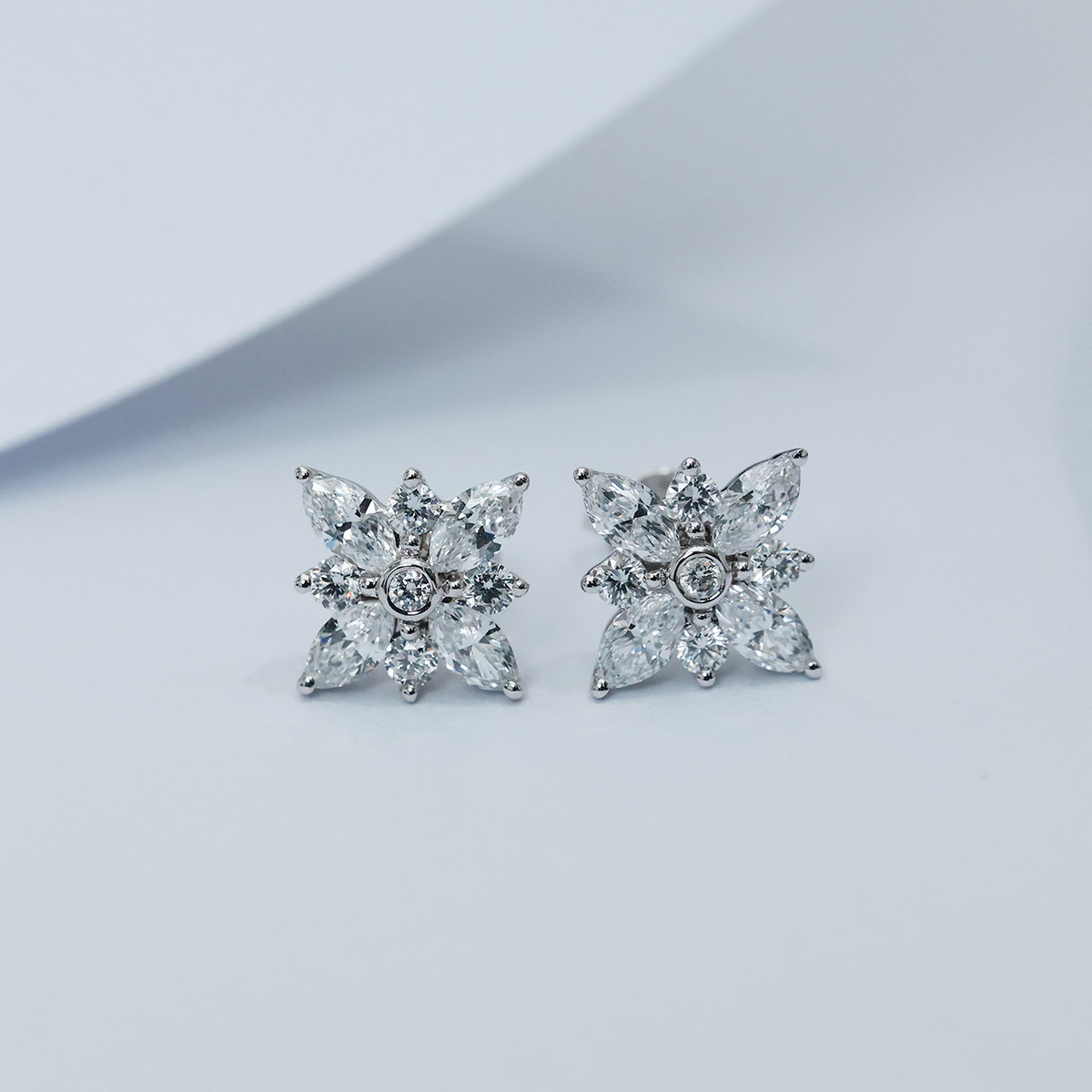 1.1 Carat Total Weight Marquise and Round Cut Lab Grown Diamond Floral Stud Earrings-Light Mark