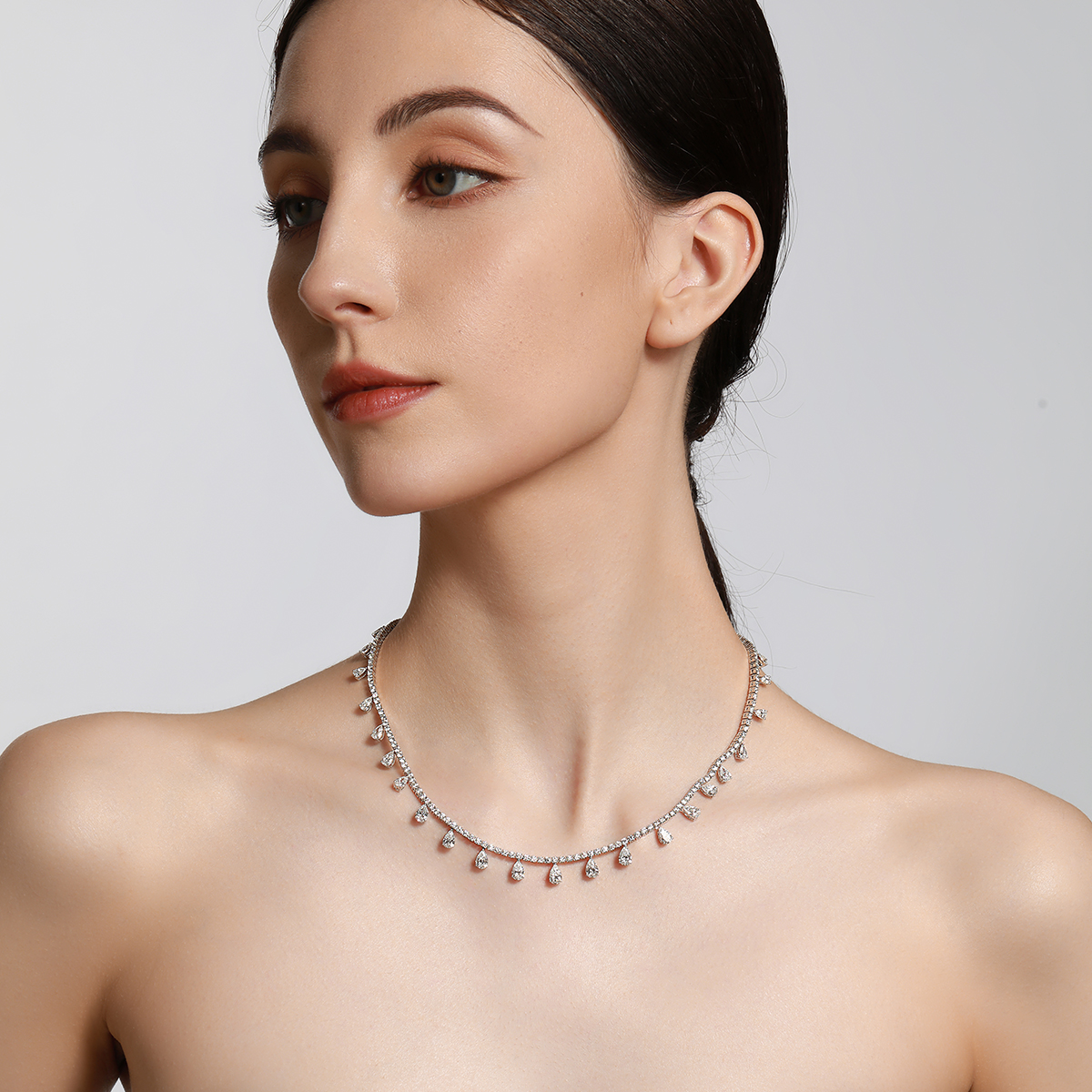 10.3 Carat Total Weight Dangling Pear Cut Lab Grown Diamond Choker Necklace in 18k White Gold