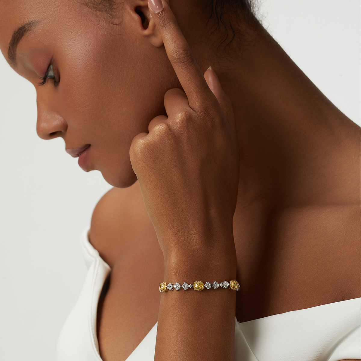5.3 Carat Total Weight Halo Yellow Radiant Cut Lab Grown Diamond Mix Shape Cocktail Bracelet-Light Mark