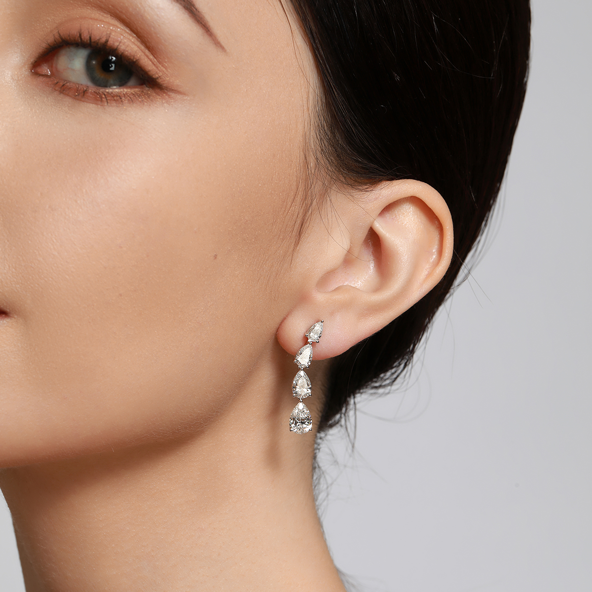 6.7 Total Carat Weight Elegant Pear Cut Lab Grown Diamond Drop Earring In 18k White Gold