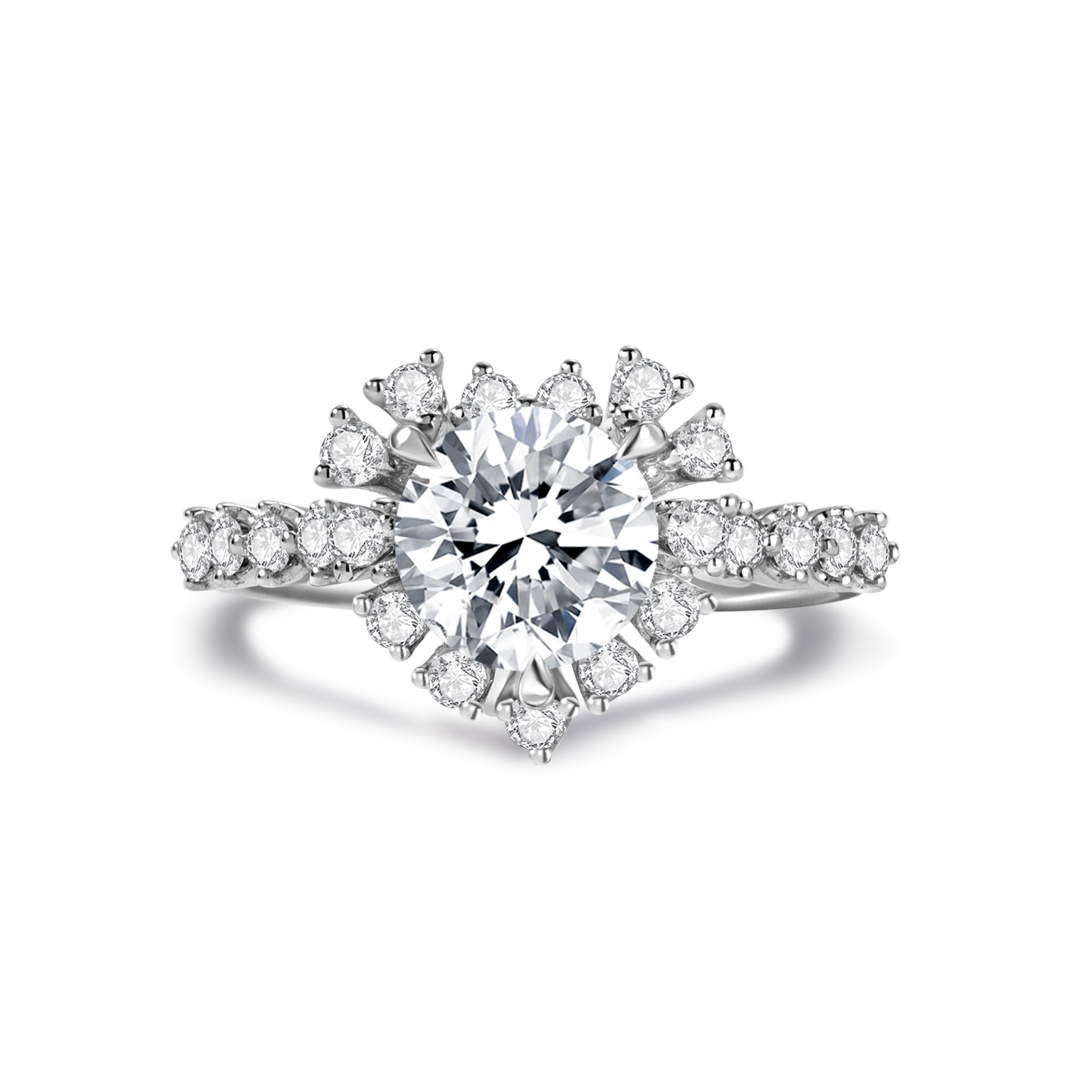 Heart Shape Halo Round Cut Lab Grown Diamond Pave Band Engagement Ring