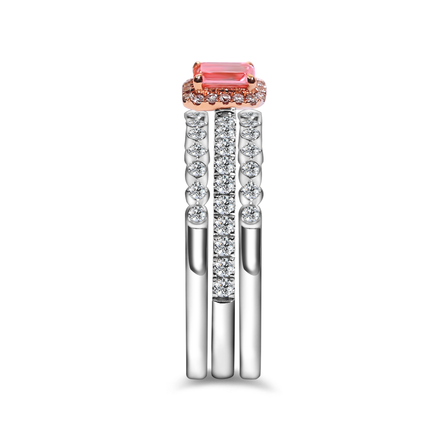 Pink Emerald Cut Lab Grown Diamond 3 Peices Bridal Set Rings( 0.6 Ct Tw)