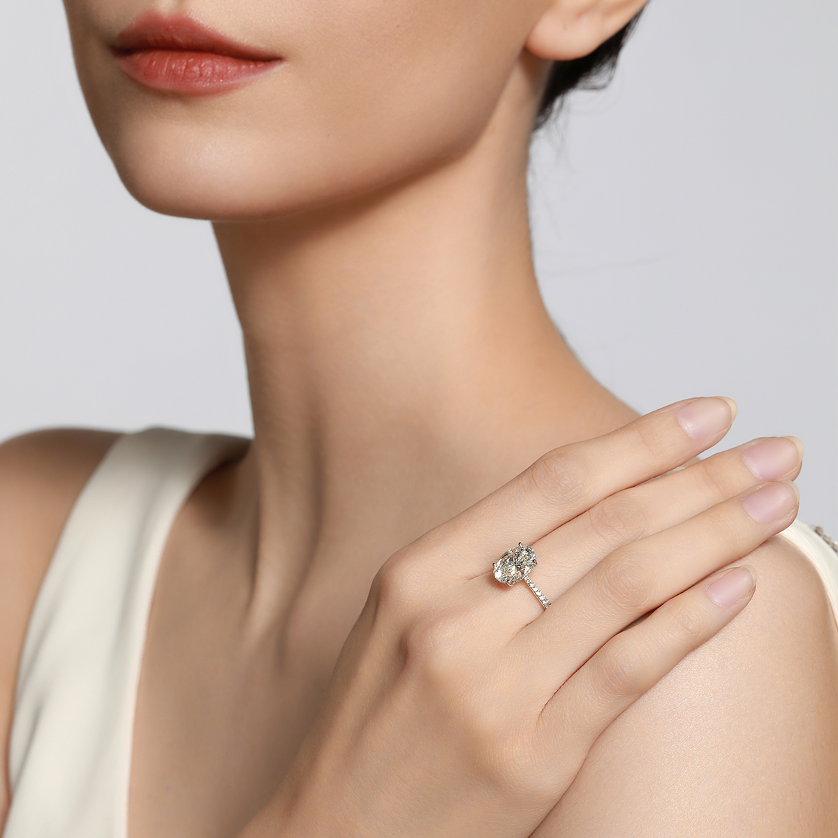  2.5 Carat Center Stone Oval Cut Hidden Halo Lab Grown Diamond Engagement Ring  (2.8 Ct Tw)-Light Mark