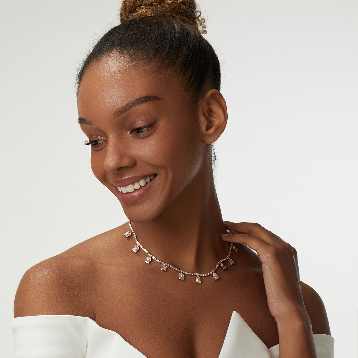 11 Carat Total Weight Dangle Cluster Diamond Set Lab Grown Diamond Riviera Necklace-Light Mark