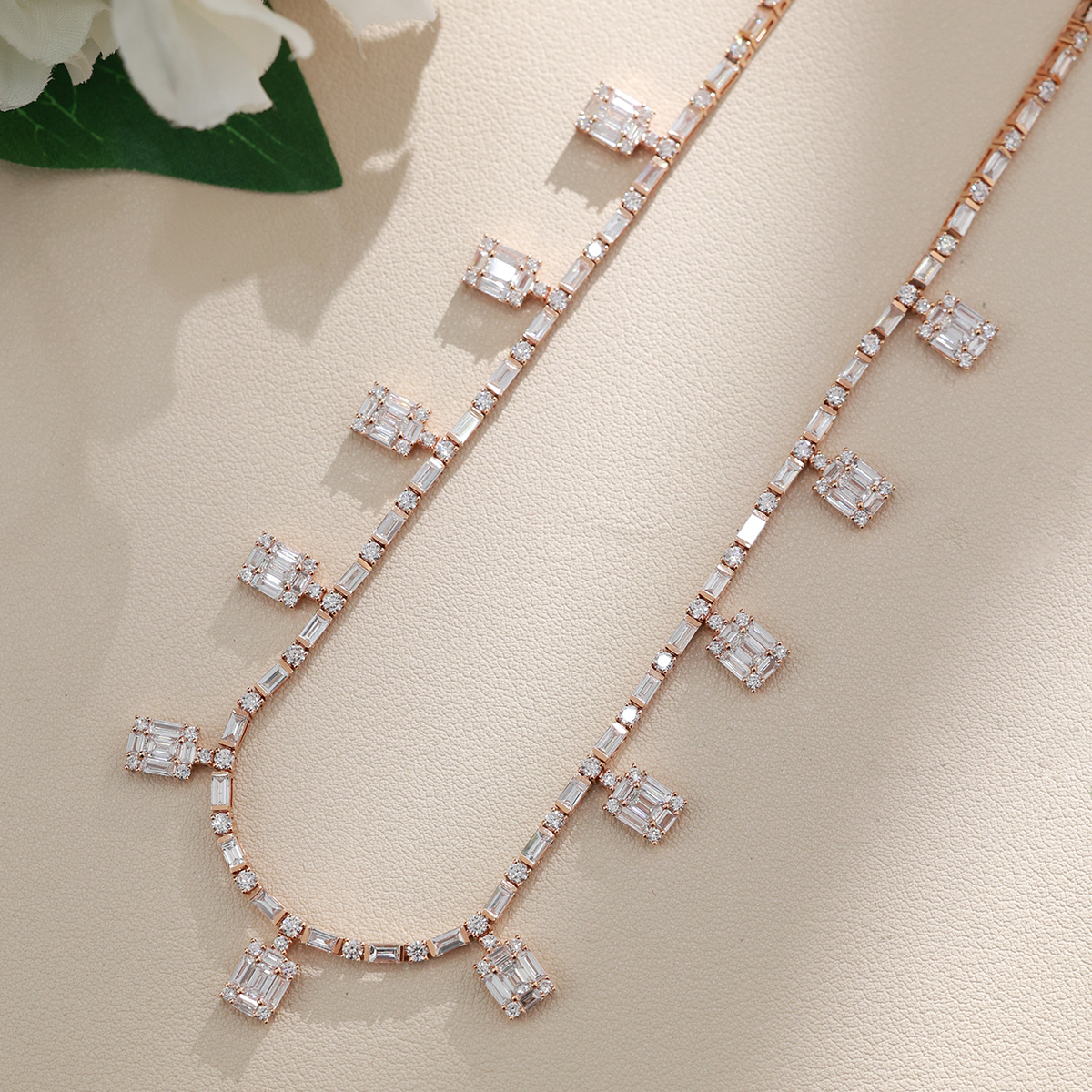 11 Carat Total Weight Dangle Cluster Diamond Set Lab Grown Diamond Riviera Necklace-Light Mark