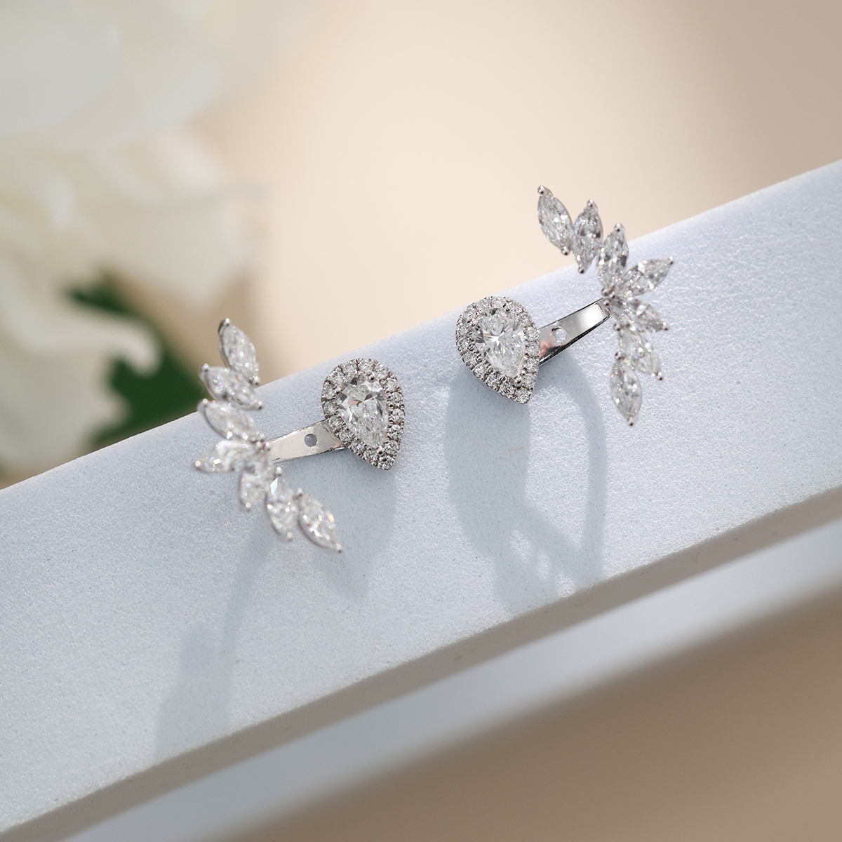 2.1 Carat Total Weight Angel Wings Cluster Diamond Ear Climber Earrings in 18k White Gold