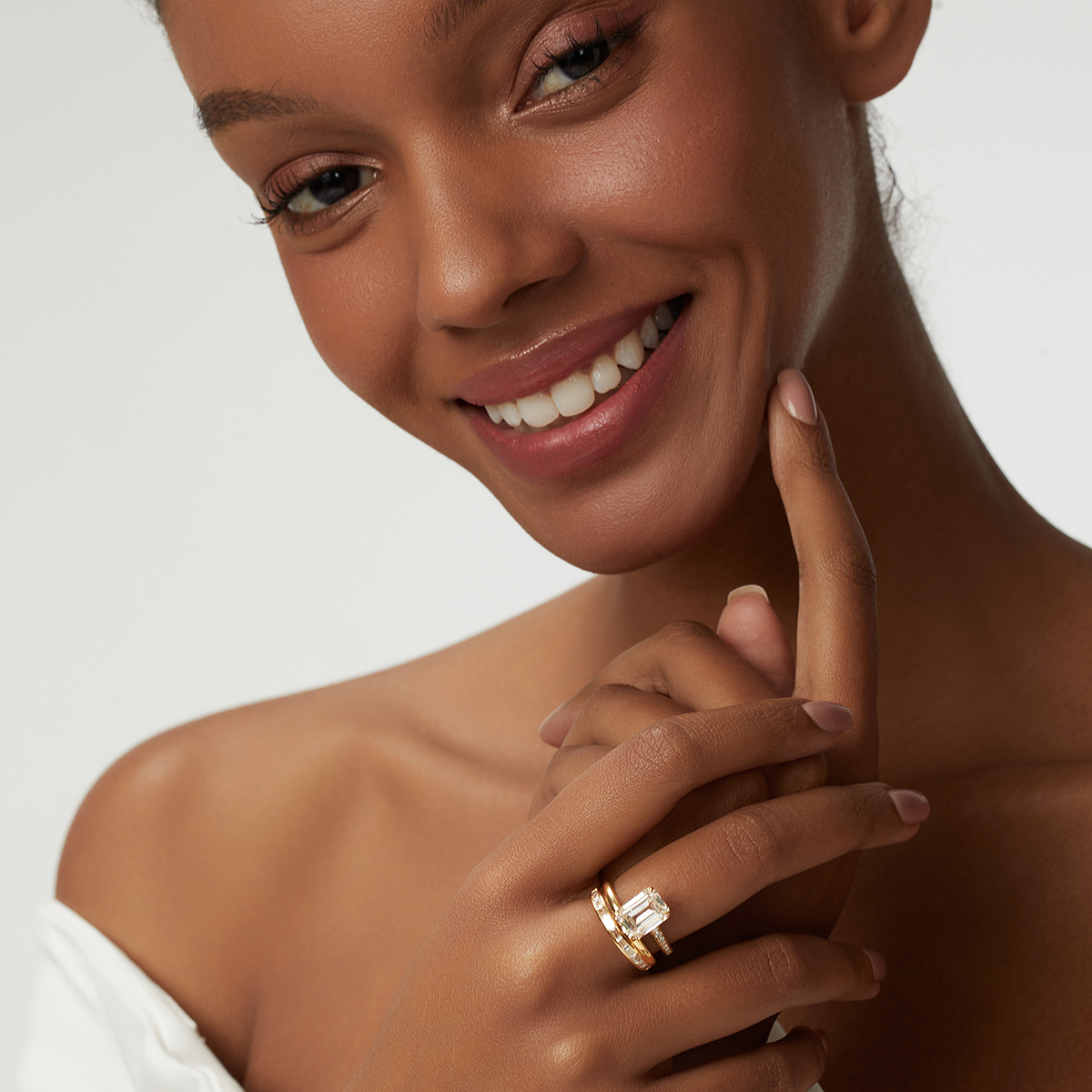 4 Carat Center Stone Emerald Cut Lab Grown Diamond Modern East West Engagement Ring  (4.5 Ct Tw)-Light Mark