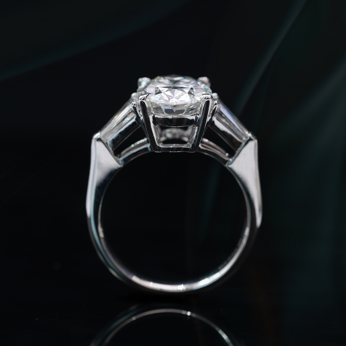 2.8 Ct. Tw. Oval Cut Lab Grown Diamond Modern Three Stone Design  Engagement Ring In 18k White Gold