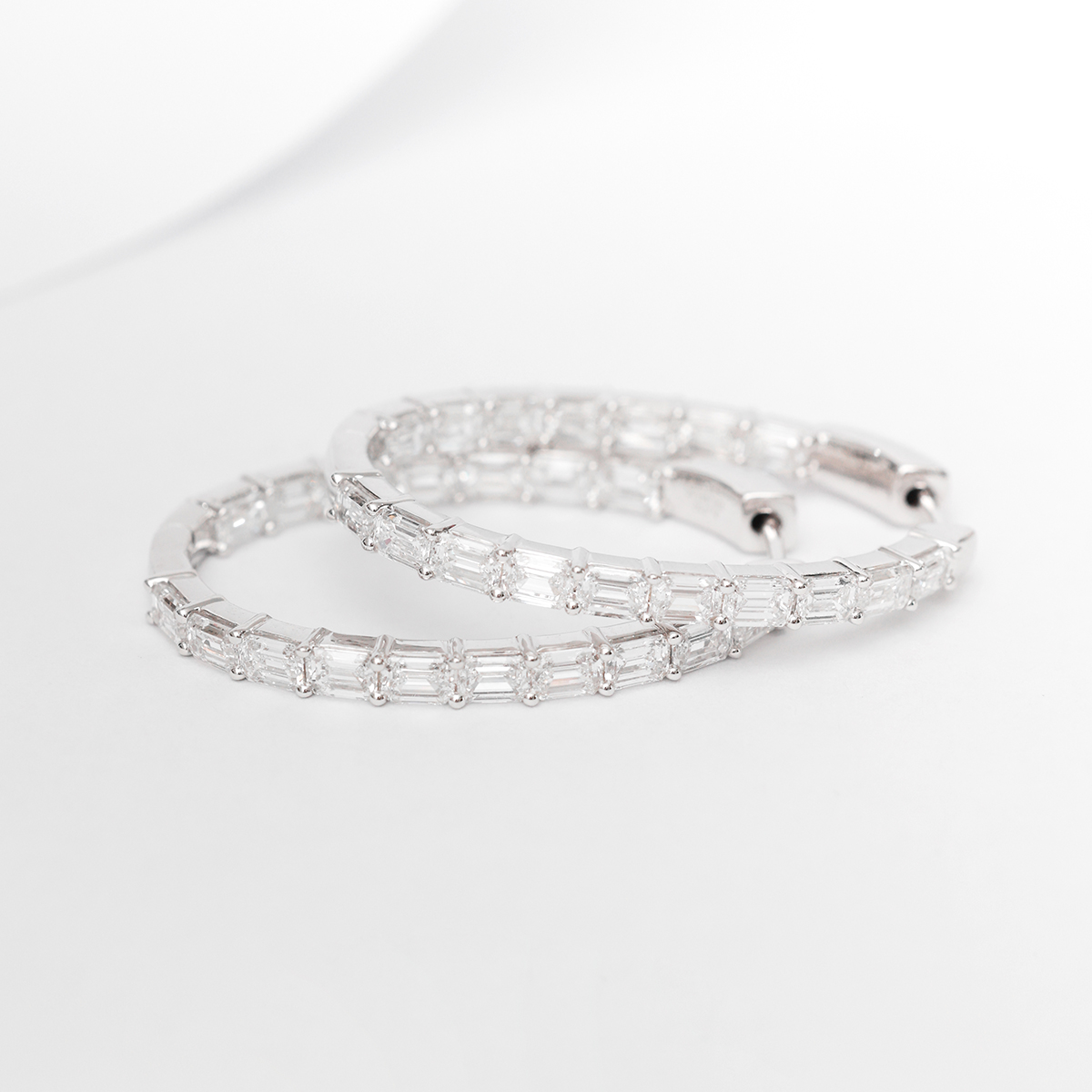 5 Carat Total Weight Emerald Cut Inside Out Diamond Hoop Earrings in 18k White Gold