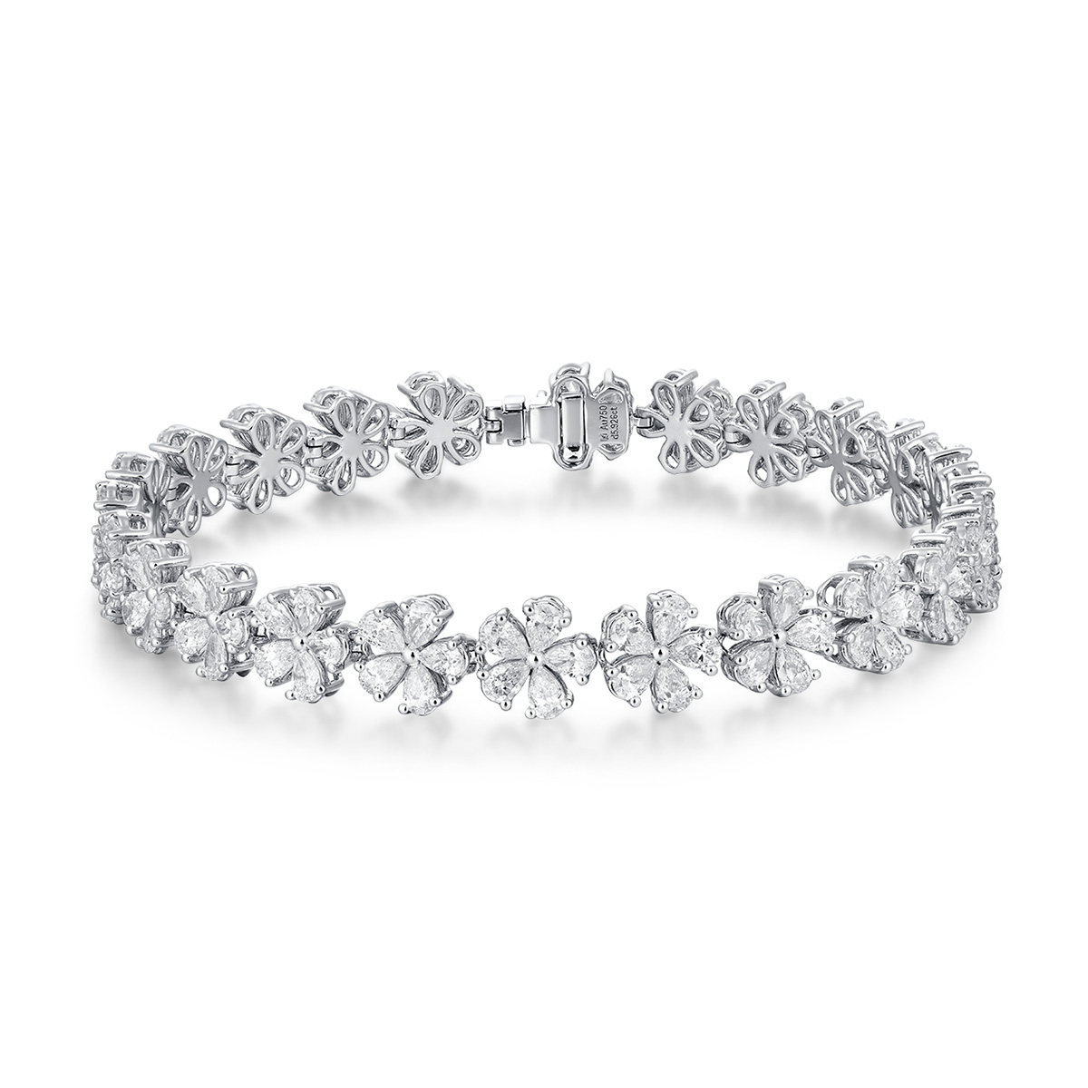 5.9 Carat Total Weight Five Petal Pear Cut Lab Grown Diamond Floral Tennis Bracelet-Light Mark