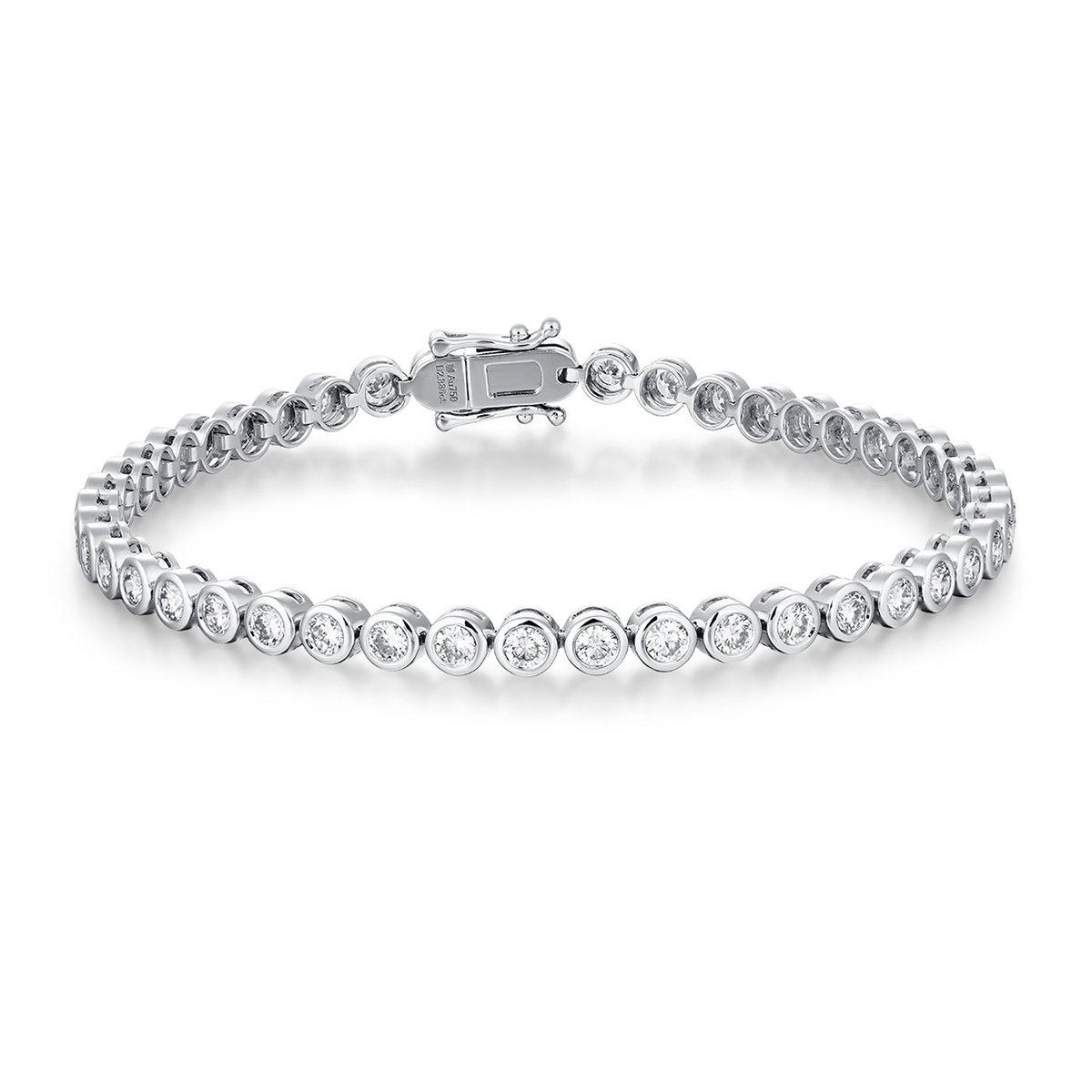 2.8 Carat Total Weight Bezel Set Beaded Link Lab Grown Diamond Tennis Bracelet in 18K White Gold