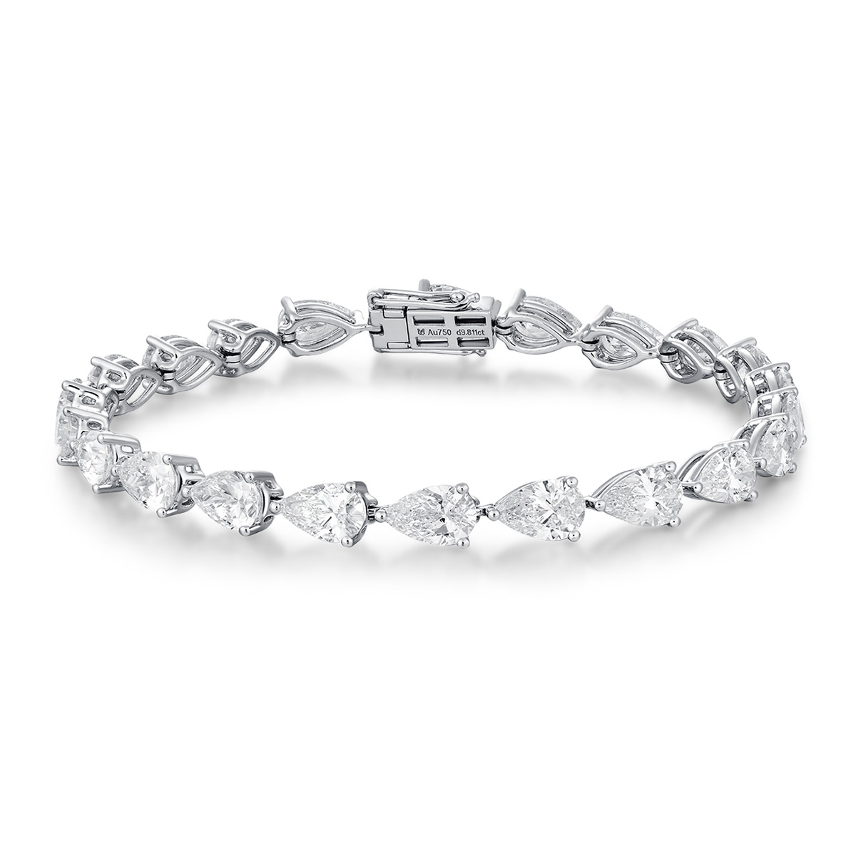 9.8 Carat Total Weight Pear Cut Lab Grown Diamond Tennis Bracelet in 18k White Gold