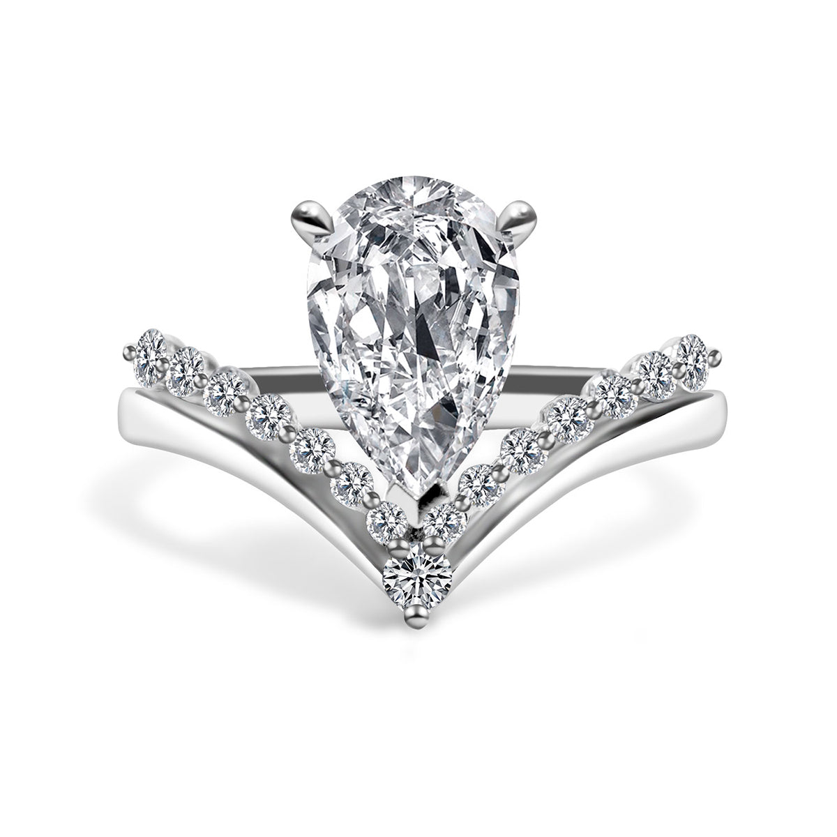 1.6 Carat Center Stone Pear Cut Lab Grown Diamond Deep V Shape Engagement Ring in 18k Gold (1.8 Ct Tw)