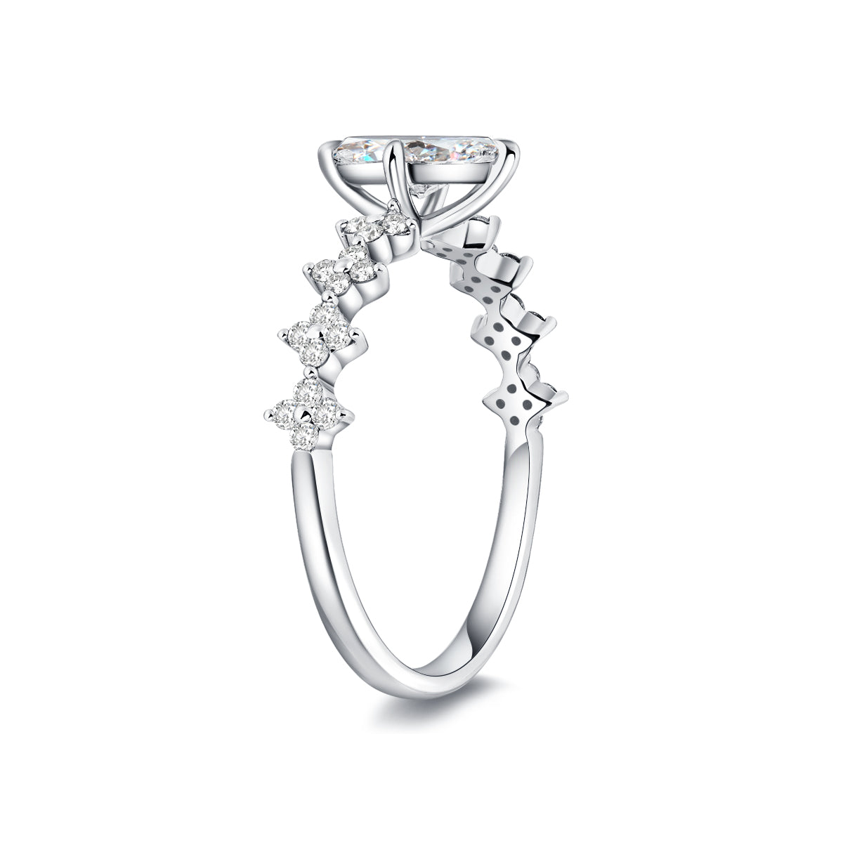 Marquise Cut Lab Grown Diamond Floral Diamond Beaded Band Engagement Ring in 18k Gold