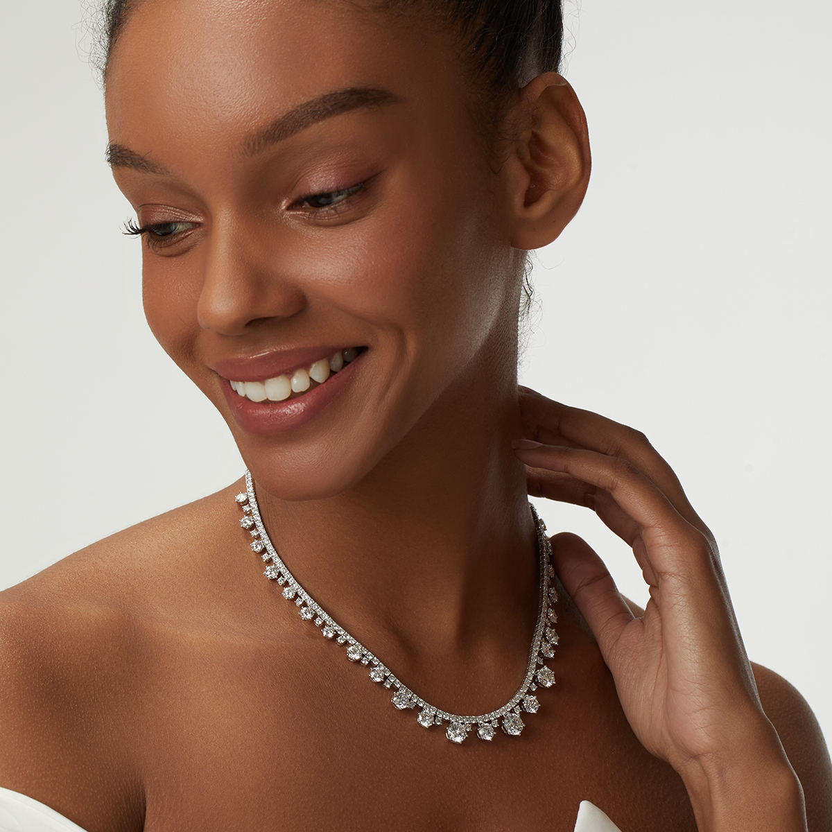 30.7 Carat Total Weight Graduated Round Cut Dangle Lab Grown Diamond Drops Riviera Necklace-Light Mark
