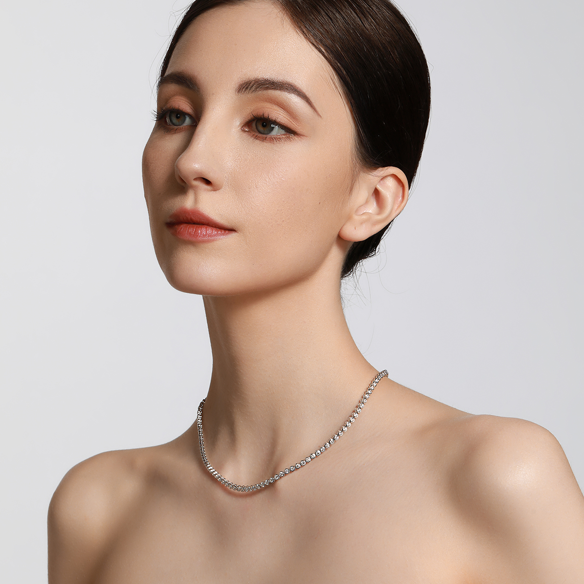 IGI Certified 7.9 Carat Round Cut Lab Grown Diamond Bezel Set Tennis Necklace in 18K White Gold