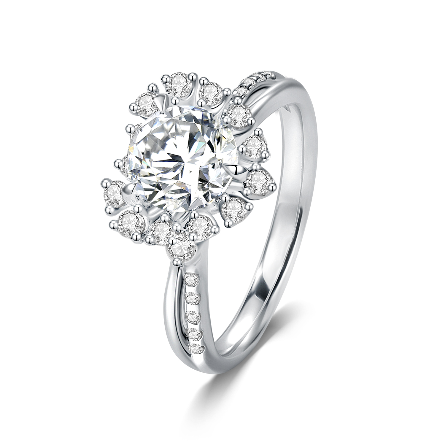 Heart Shape Helo Round Cut Lab Grown Diamond Engagement Ring in 18k Gold