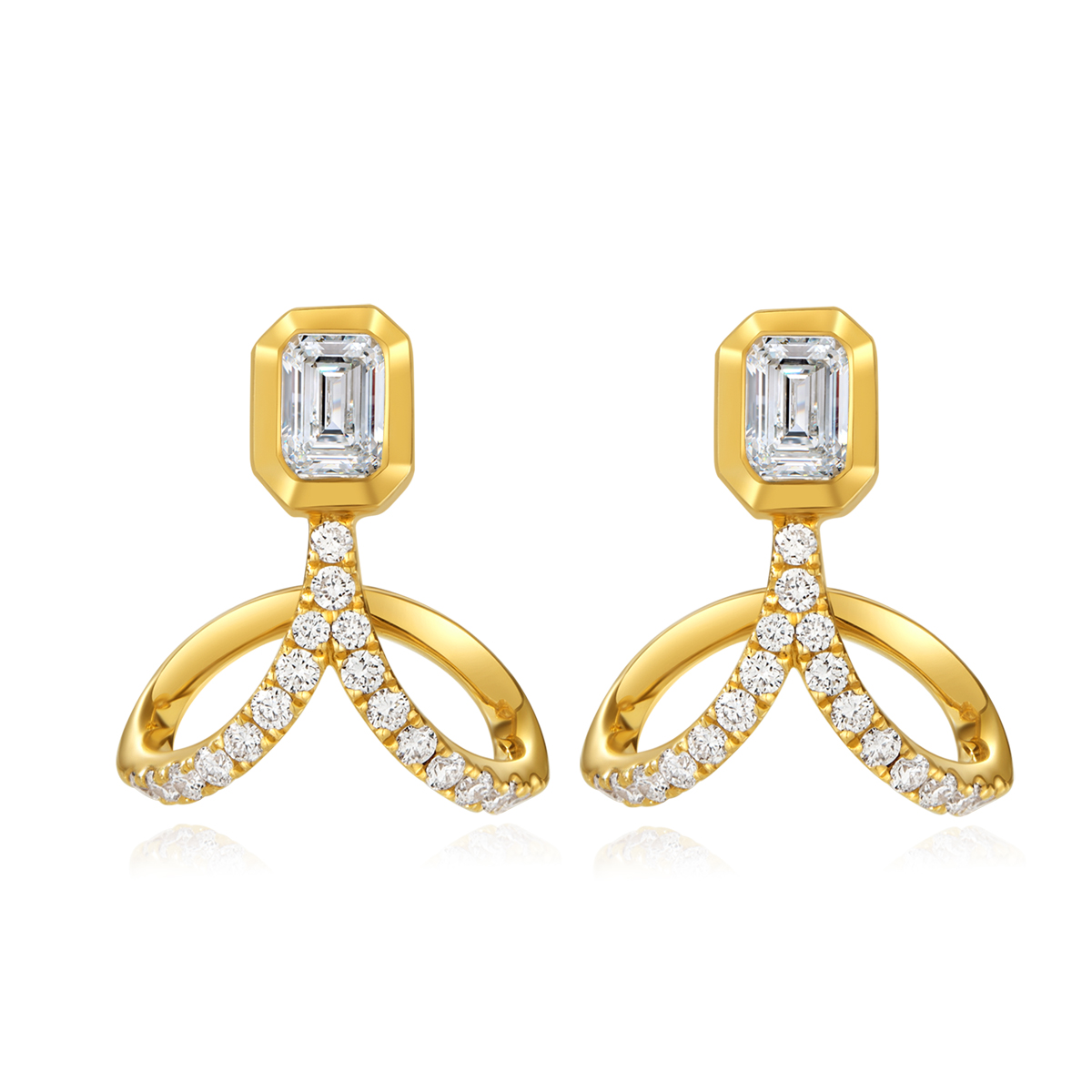 0.8 Total Carat Weight Bezel Set Emerald Cut Diamond Duo Pave Double Hoop Huggie Earrings-Light Mark