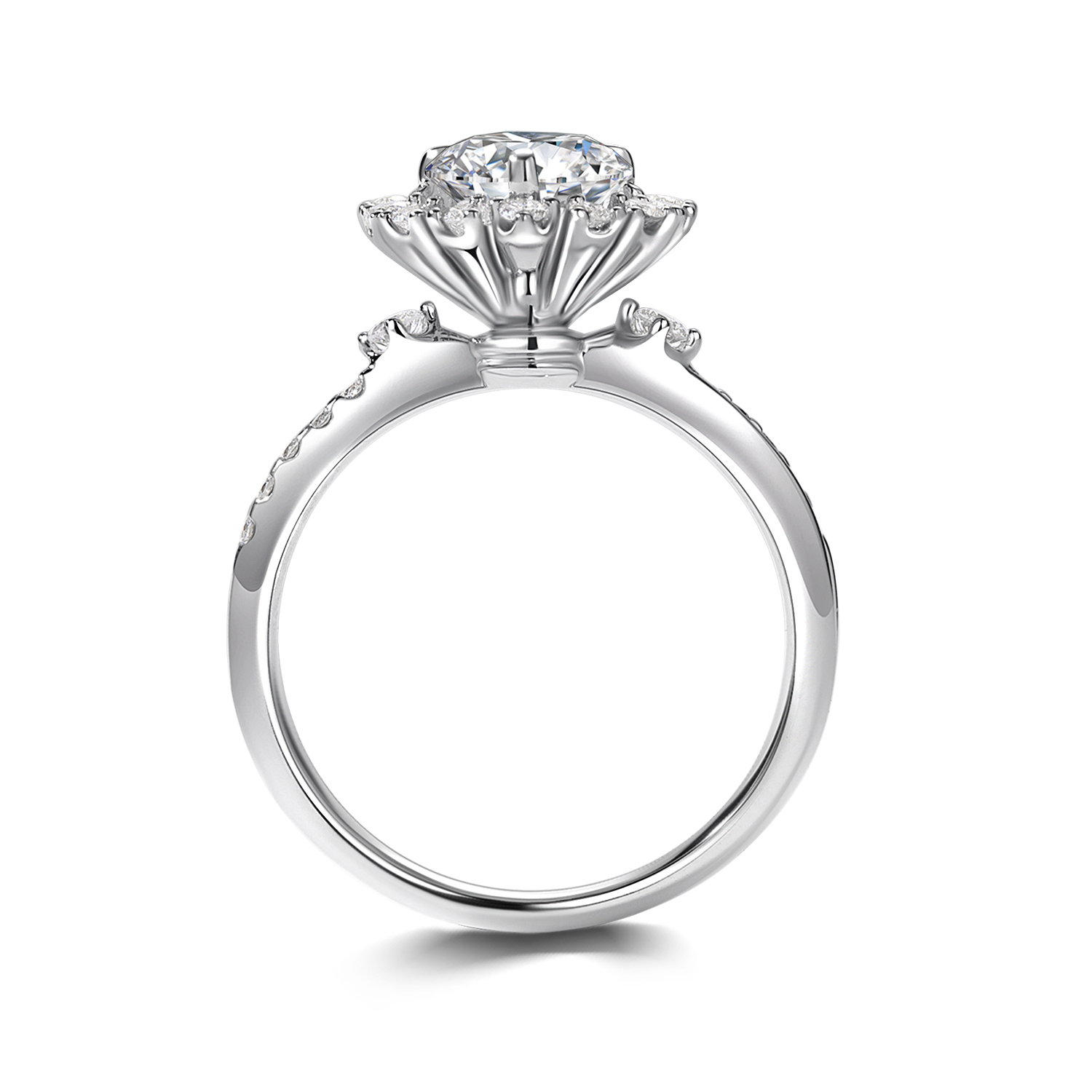 Heart Shape Helo Round Cut Lab Grown Diamond Engagement Ring in 18k Gold