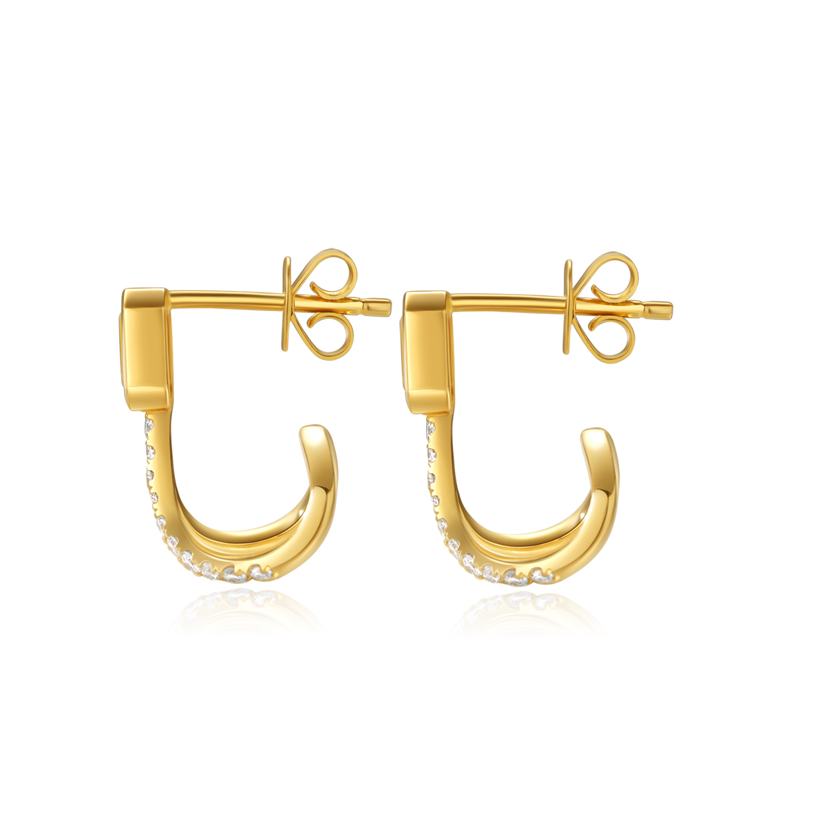 0.8 Total Carat Weight Bezel Set Emerald Cut Diamond Duo Pave Double Hoop Huggie Earrings-Light Mark