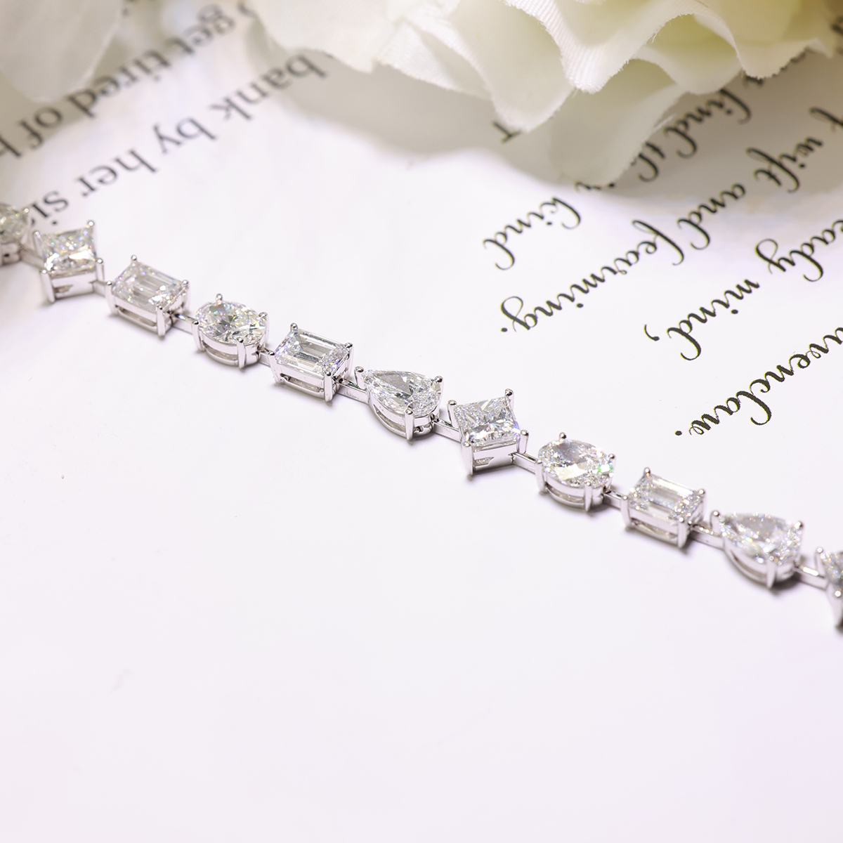 10 Carat Total Weight Multi-shaped Lab Grown Diamond Tennis Bracelet in 18k White Gold