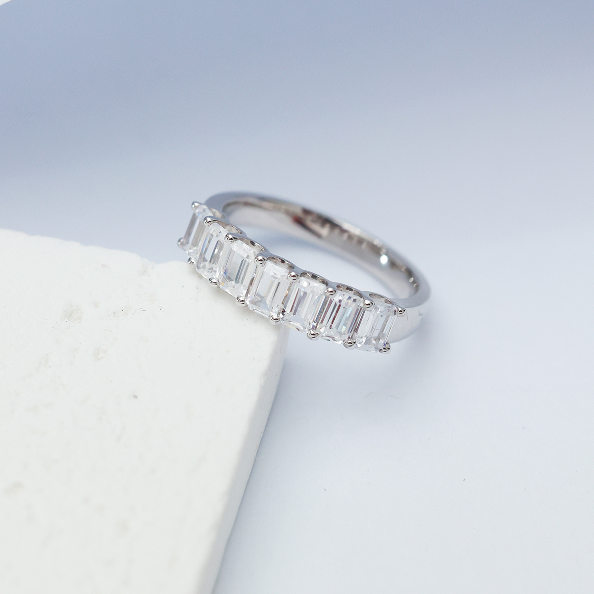 1.7 Carat Total Weight Seven Stone Emerald Cut Lab Grown Diamond Half Eternity Band -Light Mark