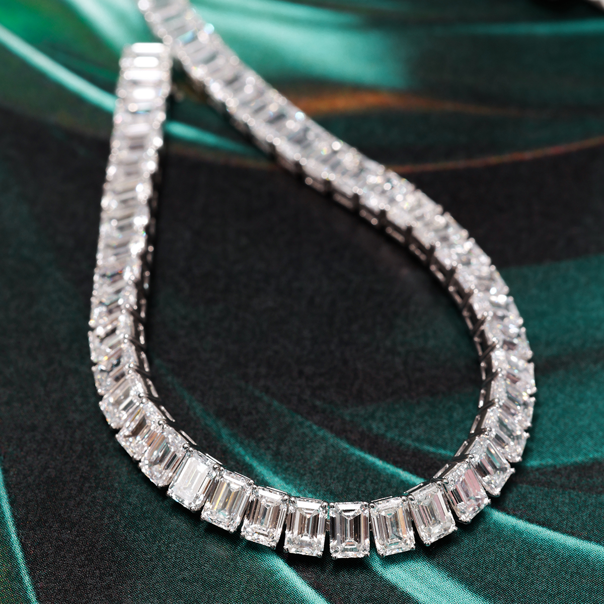 12.5 Carat Total Weight Emerald Cut Lab Grown Diamond Tennis Bracelet-Light Mark