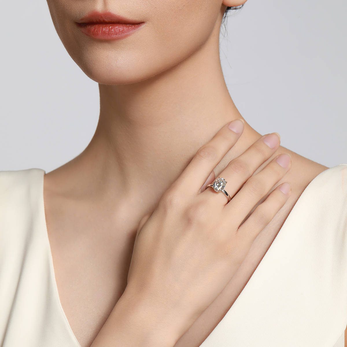 3 Carat Center Stone Oval Cut Lab Grown Diamond Hiddden Halo Engagement Ring  (3.1 Ct Tw)-Light Mark