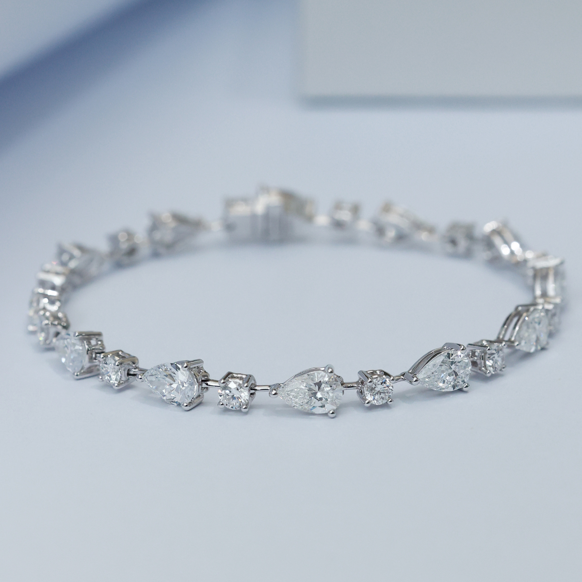 6.4 Carat Total Weight Round and Pear Cut Mix Shape Lab Grown Diamond Tennis Bracelet-Light Mark