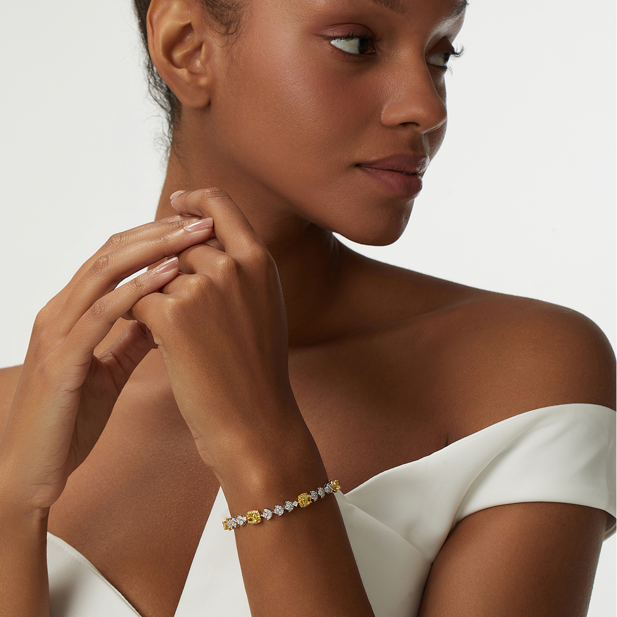 5.3 Carat Total Weight Halo Yellow Radiant Cut Lab Grown Diamond Mix Shape Cocktail Bracelet-Light Mark