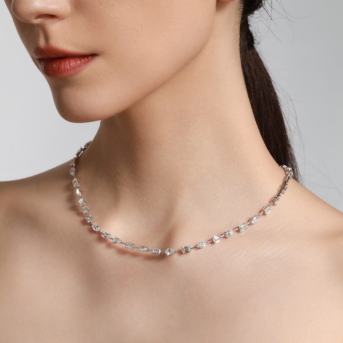  7 Carat Total Weight Fancy  Mix Shape Lab Grown Diamond Necklace In 18k White Gold