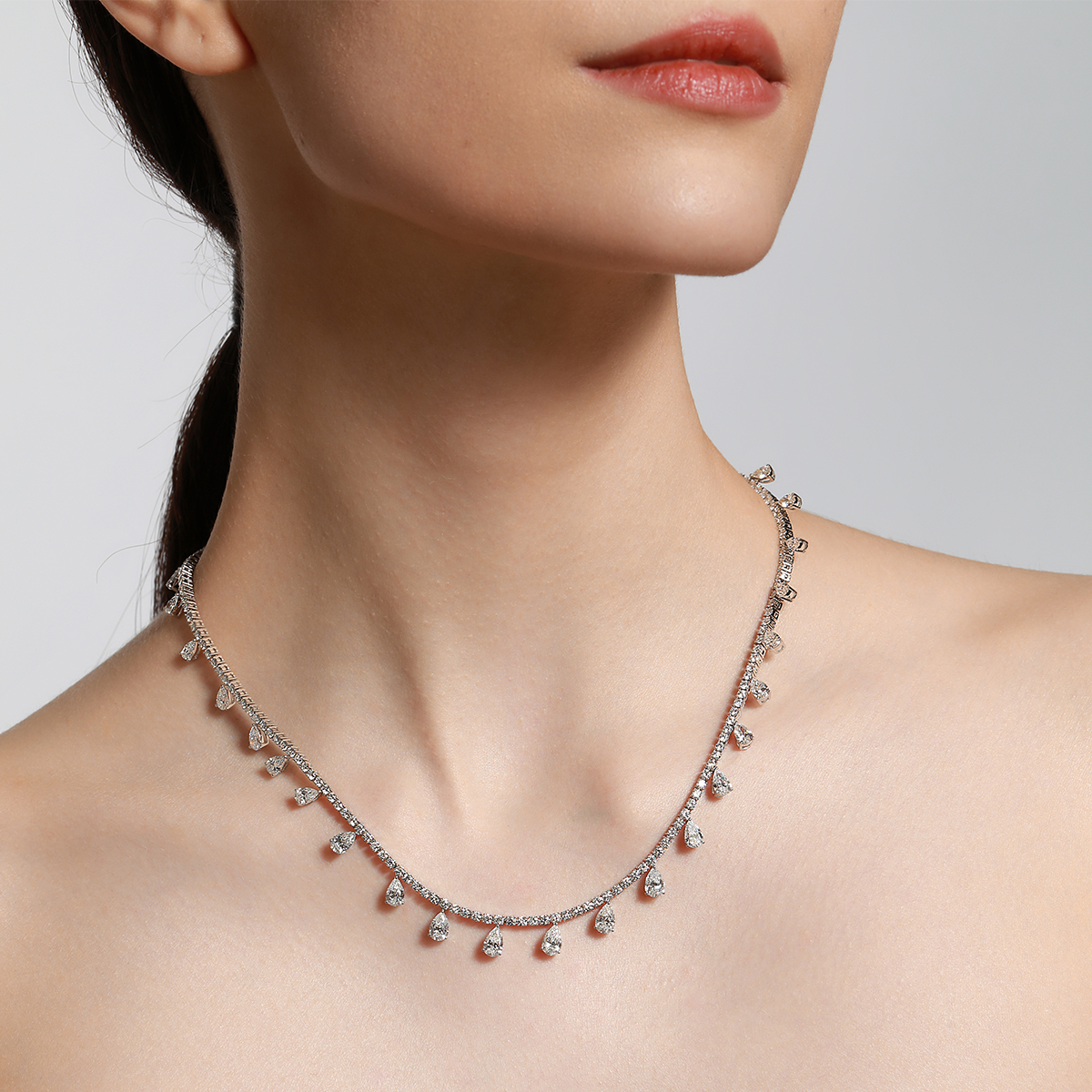 10.3 Carat Total Weight Dangling Pear Cut Lab Grown Diamond Choker Necklace in 18k White Gold